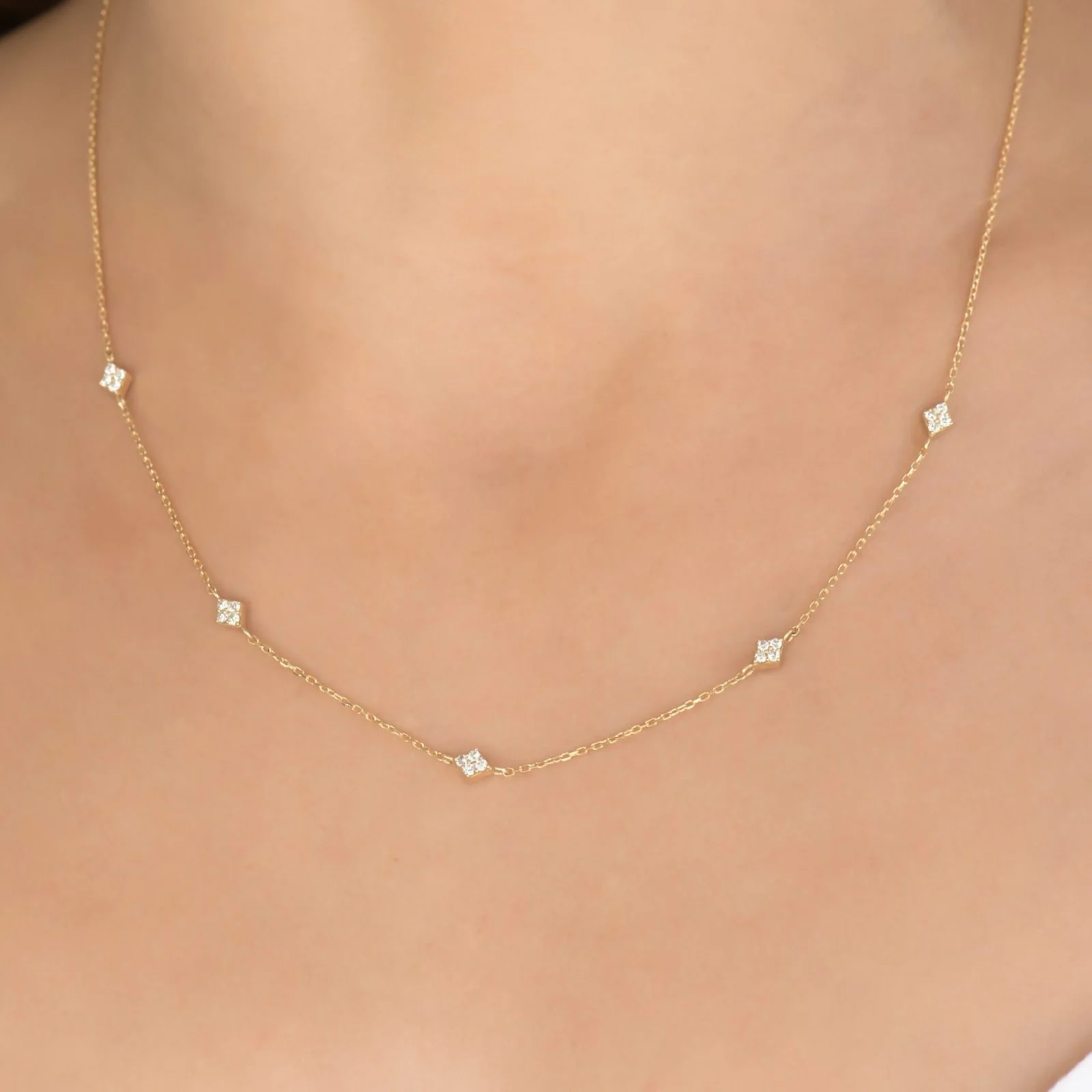 Diamond Station Necklace with 5 Marquise Design Charms — additional product image 4 from AntEva Crafts