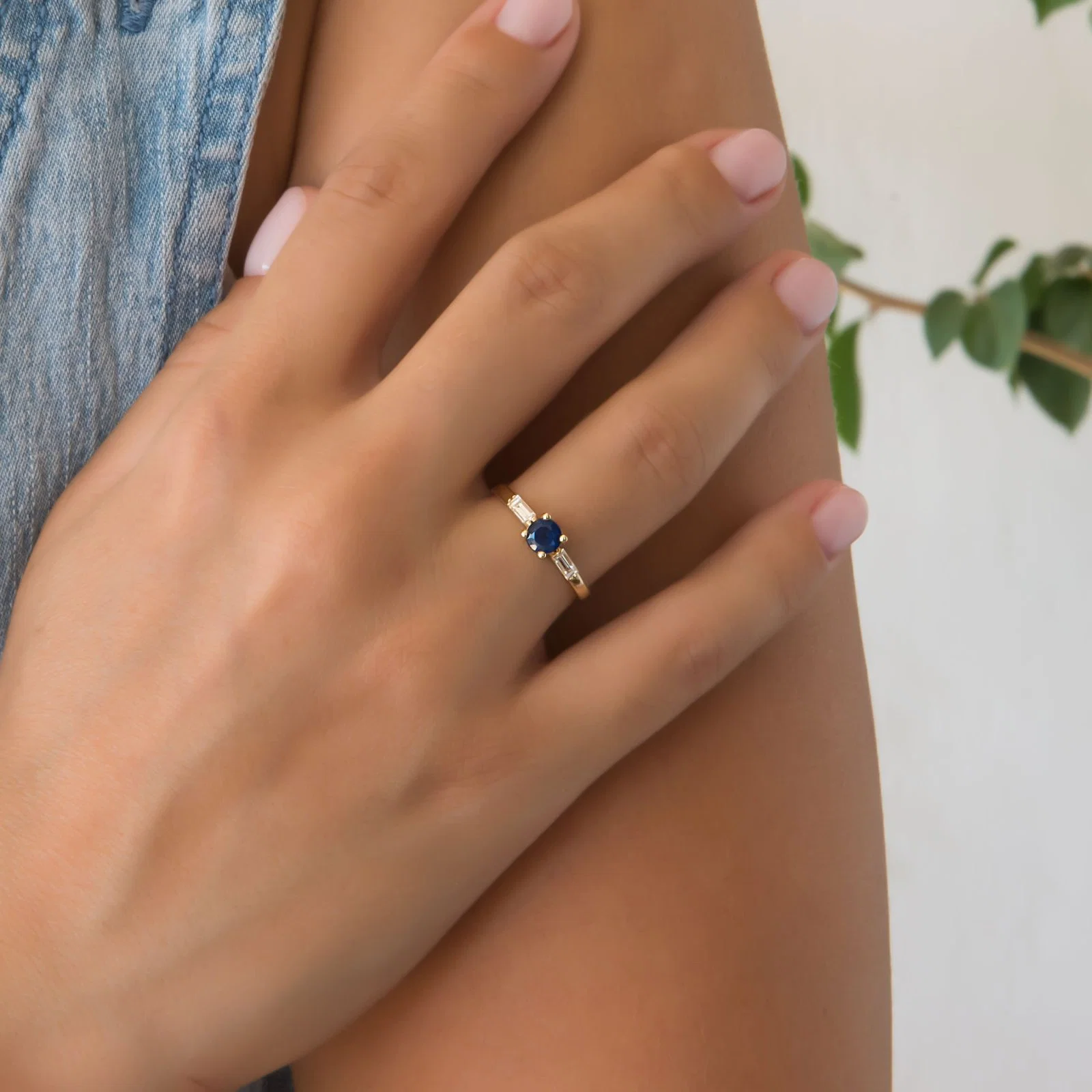 Round Birthstone Ring with 2 Baguete Diamonds — additional product image 4 from AntEva Crafts