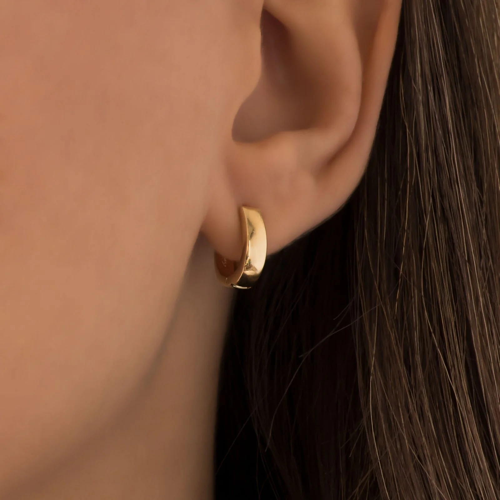 Oval Huggie Hoop 14k Earrings — additional product image 4 from AntEva Crafts
