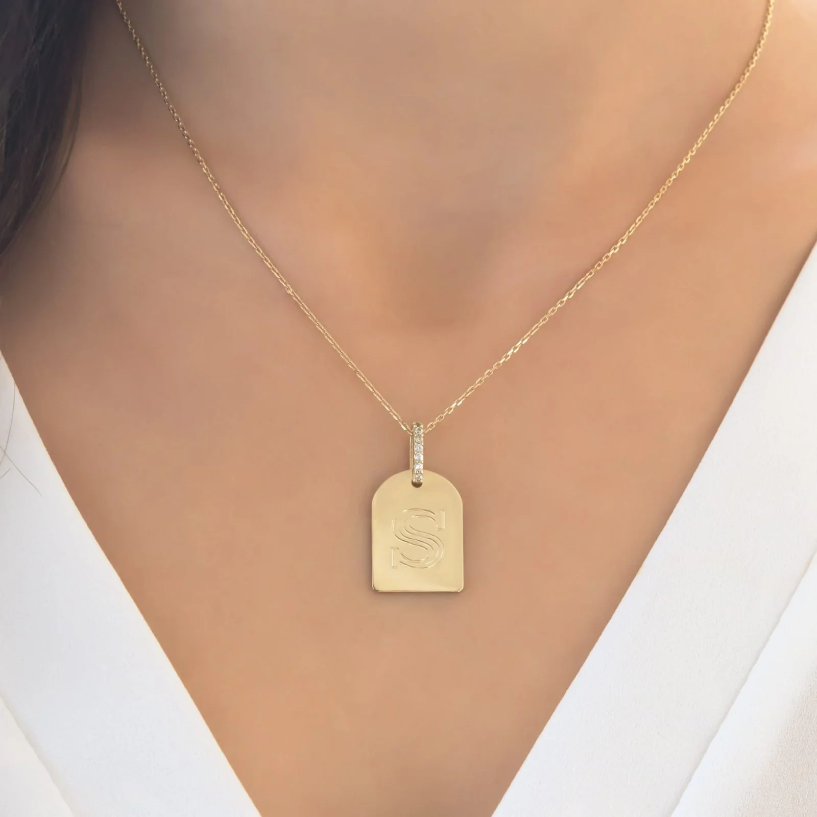 Monogram Tag Gemstone Necklace — additional product image 2 from AntEva Crafts