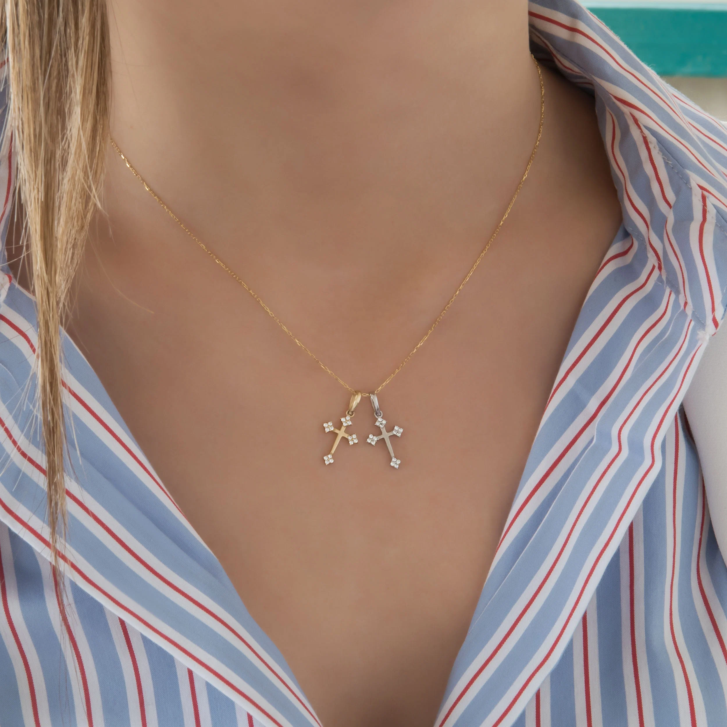 Solid Gold 14k Cross Necklace with Petal Ends — additional product image 5 from AntEva Crafts