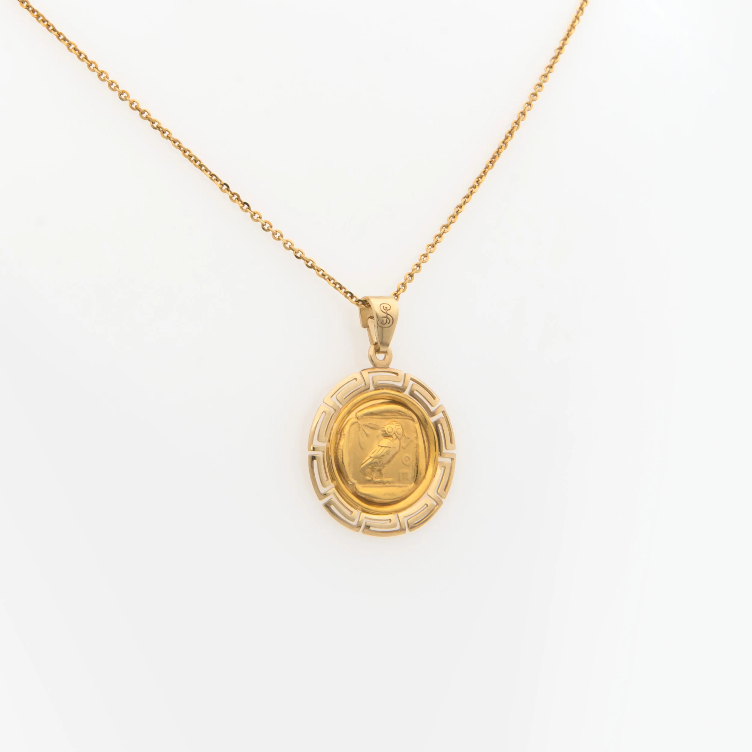 Round Athenian Owl Meander Pendant — additional product image 3 from AntEva Crafts