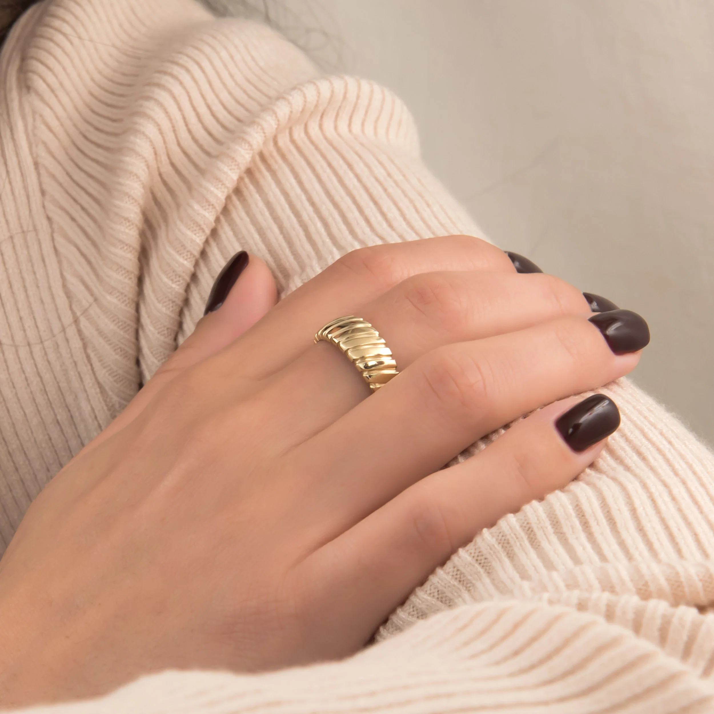 Wide Croissant Ribbed Ring — additional product image 2 from AntEva Crafts