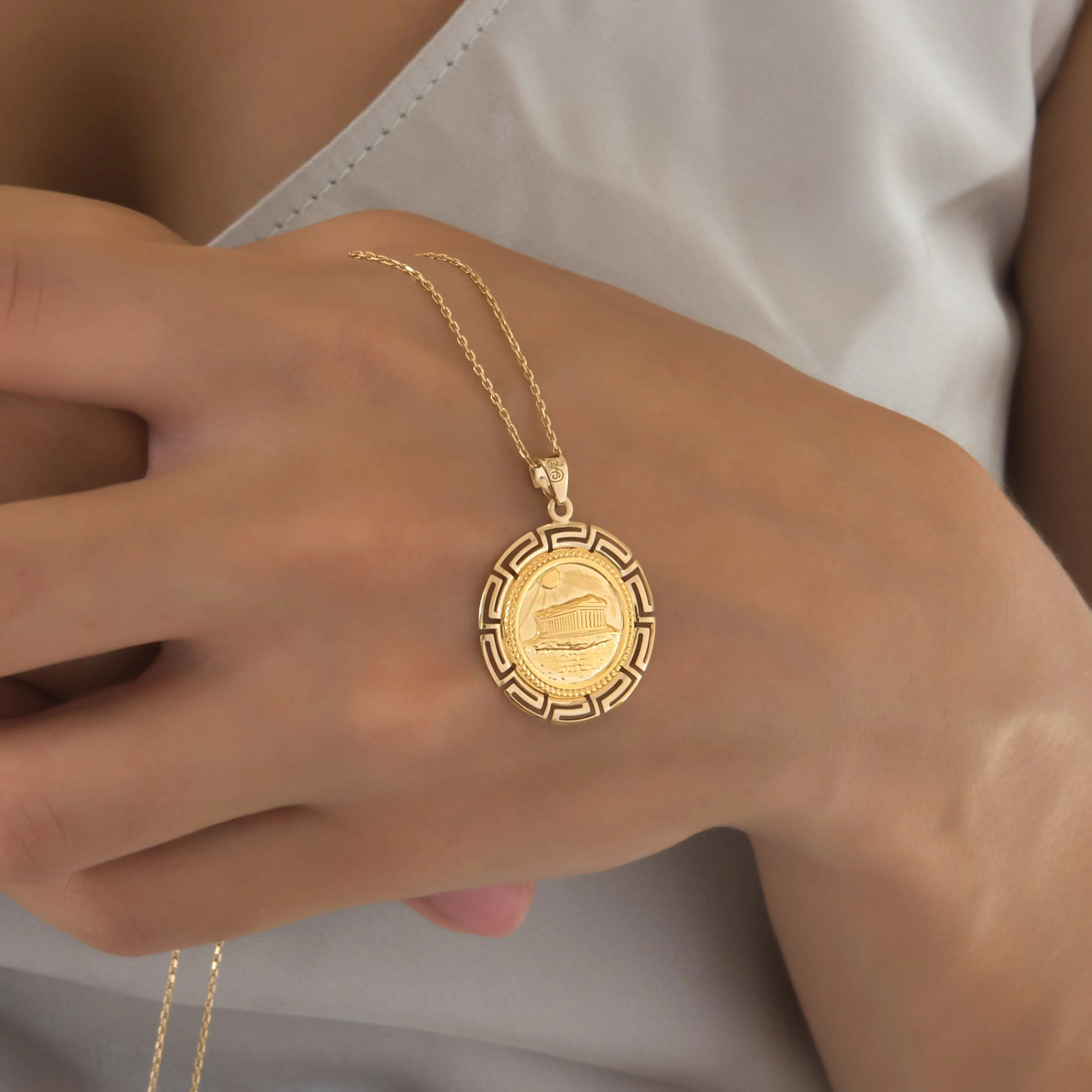 Round Acropolis Meander Pendant — additional product image 4 from AntEva Crafts
