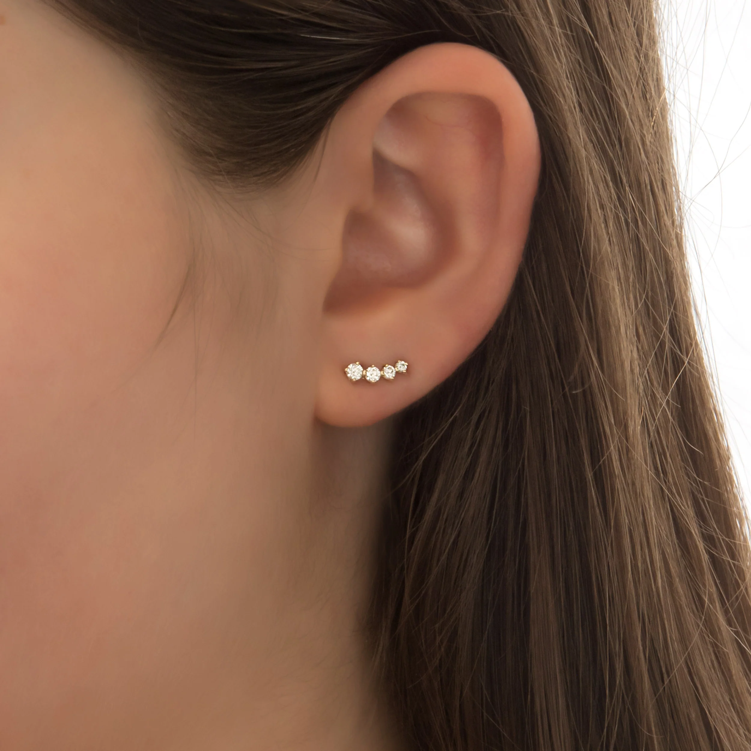 14K Gold Diamond Climber Earrings – Curved Lab-Grown Diamond Ear Crawlers — additional product image 2 from AntEva Crafts