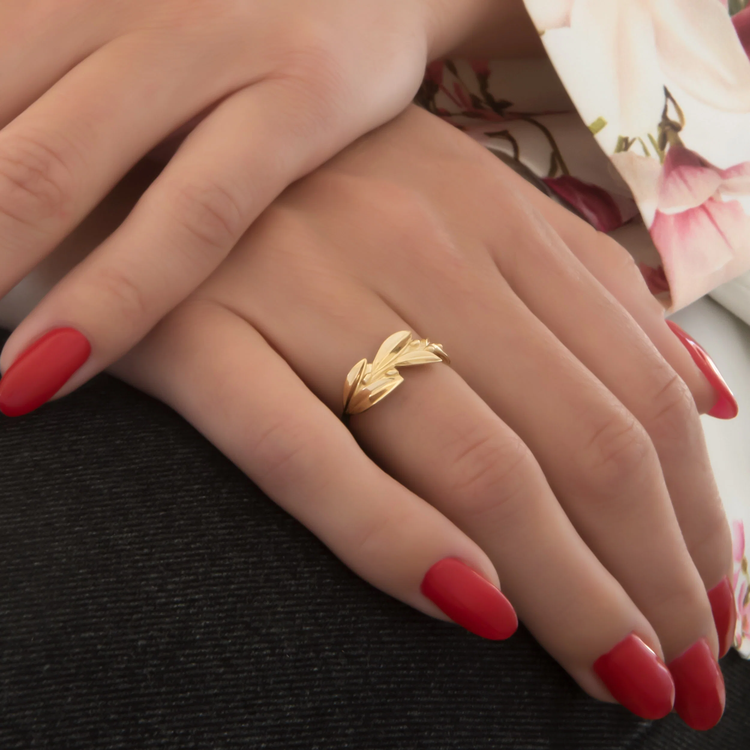 Gold Olive Branch Ring — additional product image 2 from AntEva Crafts