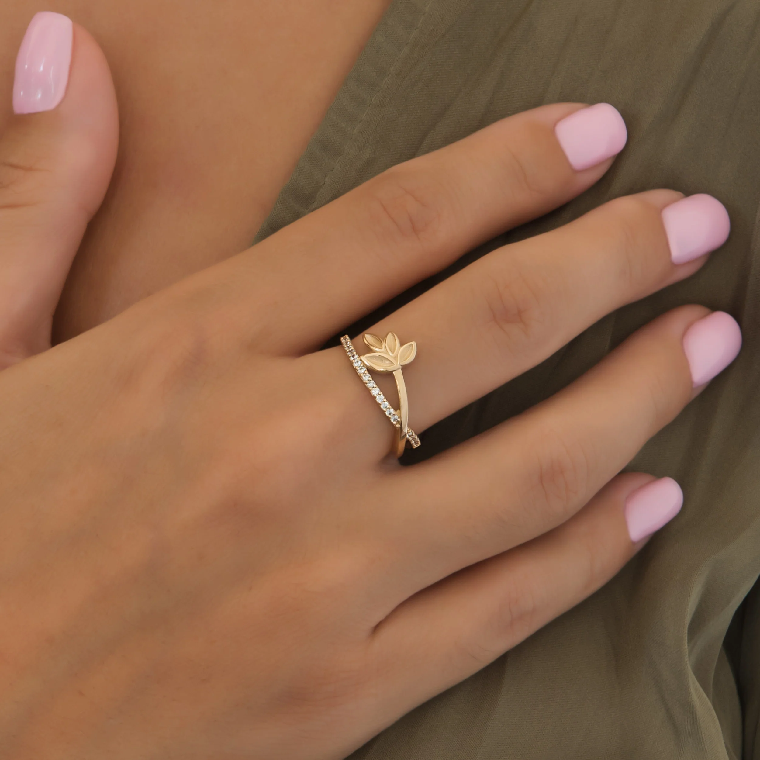 Olive Leaf Sparkle Ring — additional product image 2 from AntEva Crafts