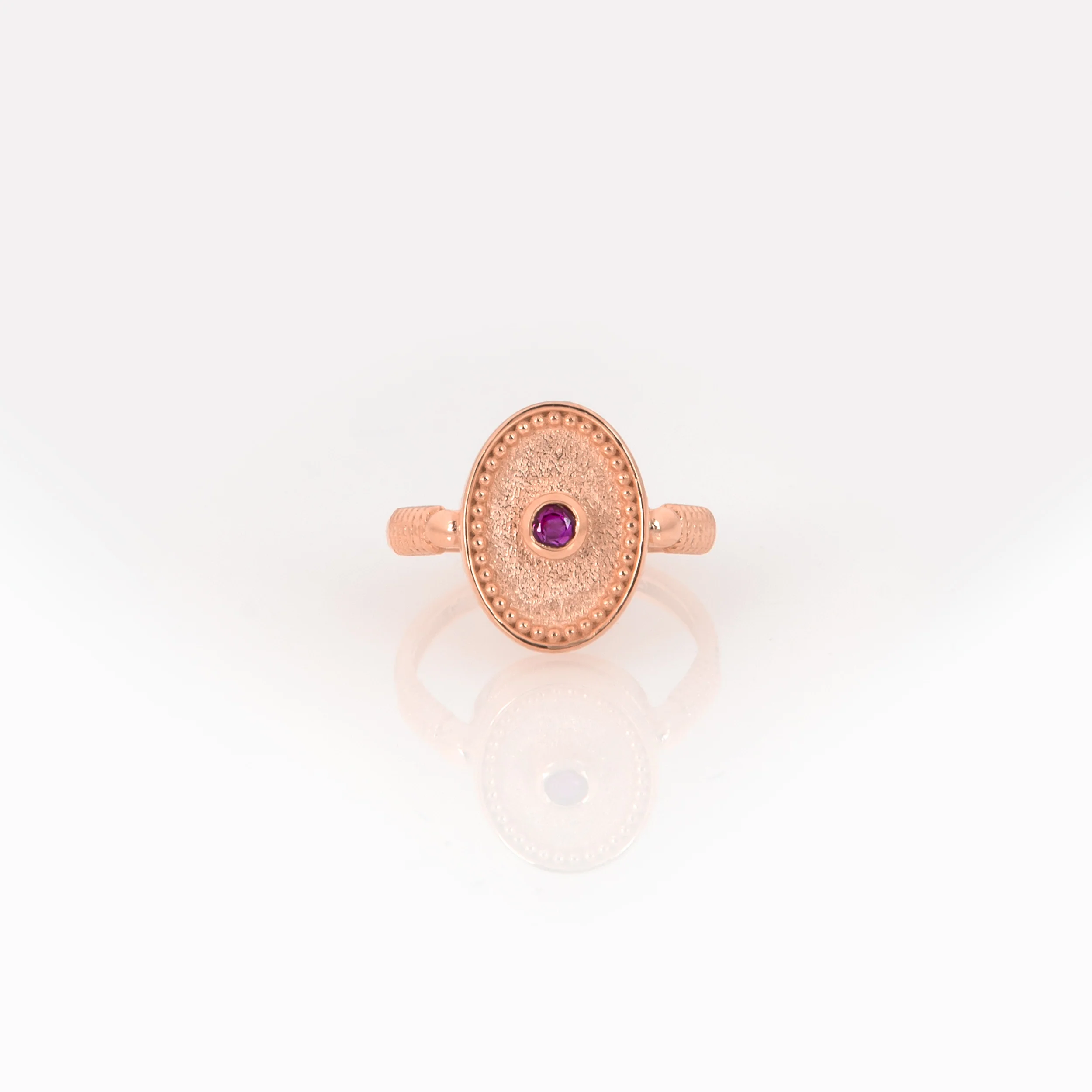 Solid Gold Oval Birthstone Ring – Vintage Milgrain Byzantine Ring — additional product image 6 from AntEva Crafts