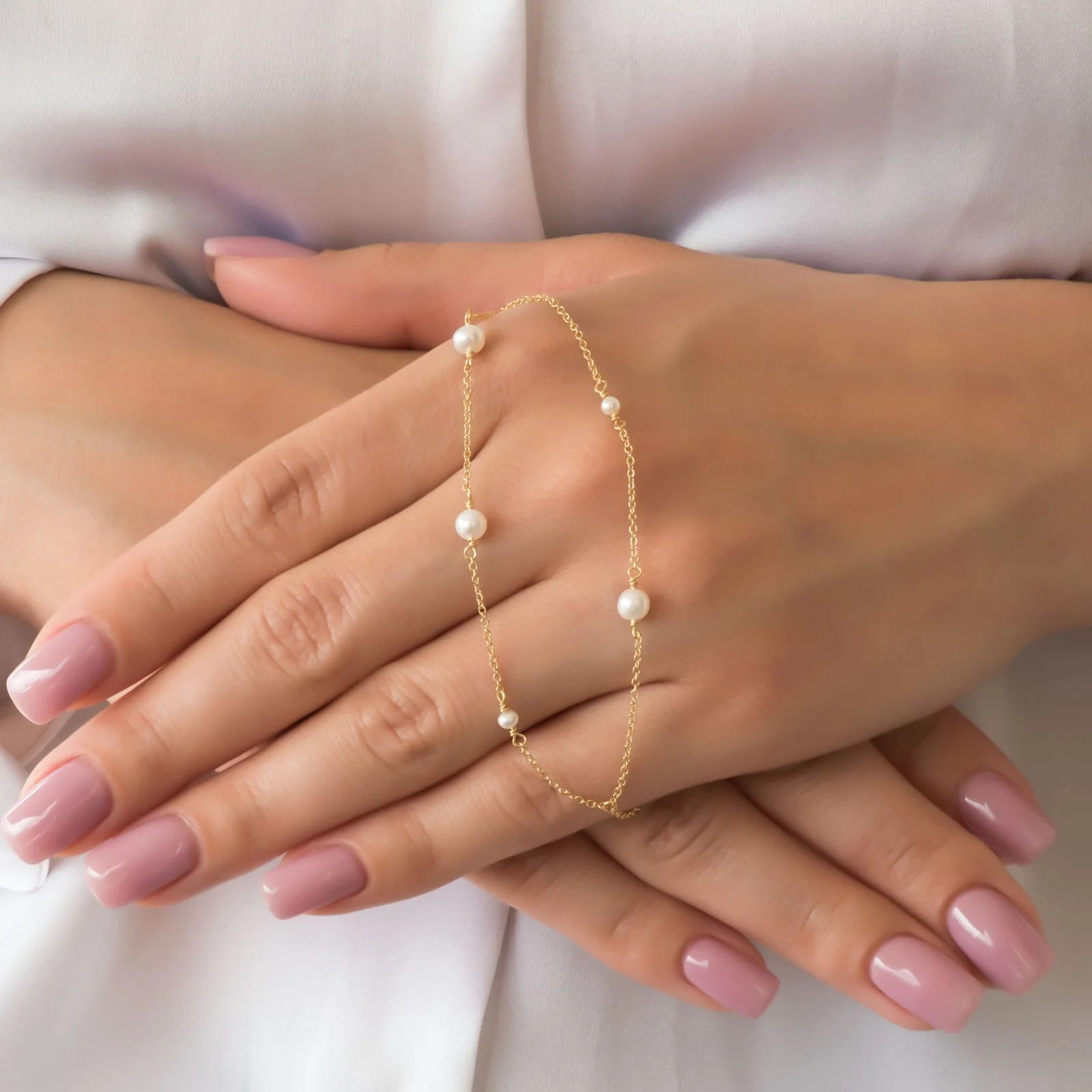 Double Row Chain Pearl Bracelet — additional product image 4 from AntEva Crafts