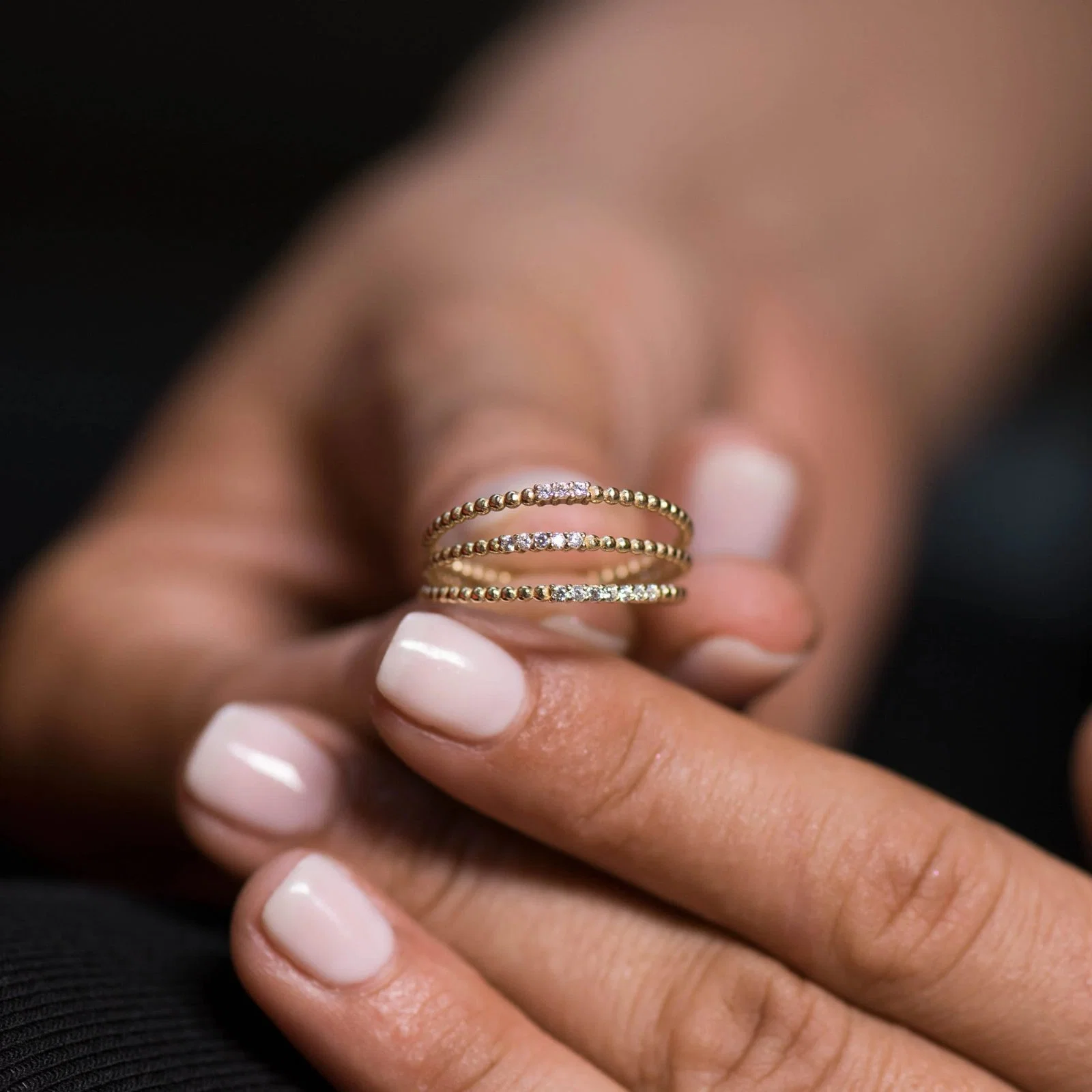 Delicate Diamond Beaded Ring — additional product image 2 from AntEva Crafts