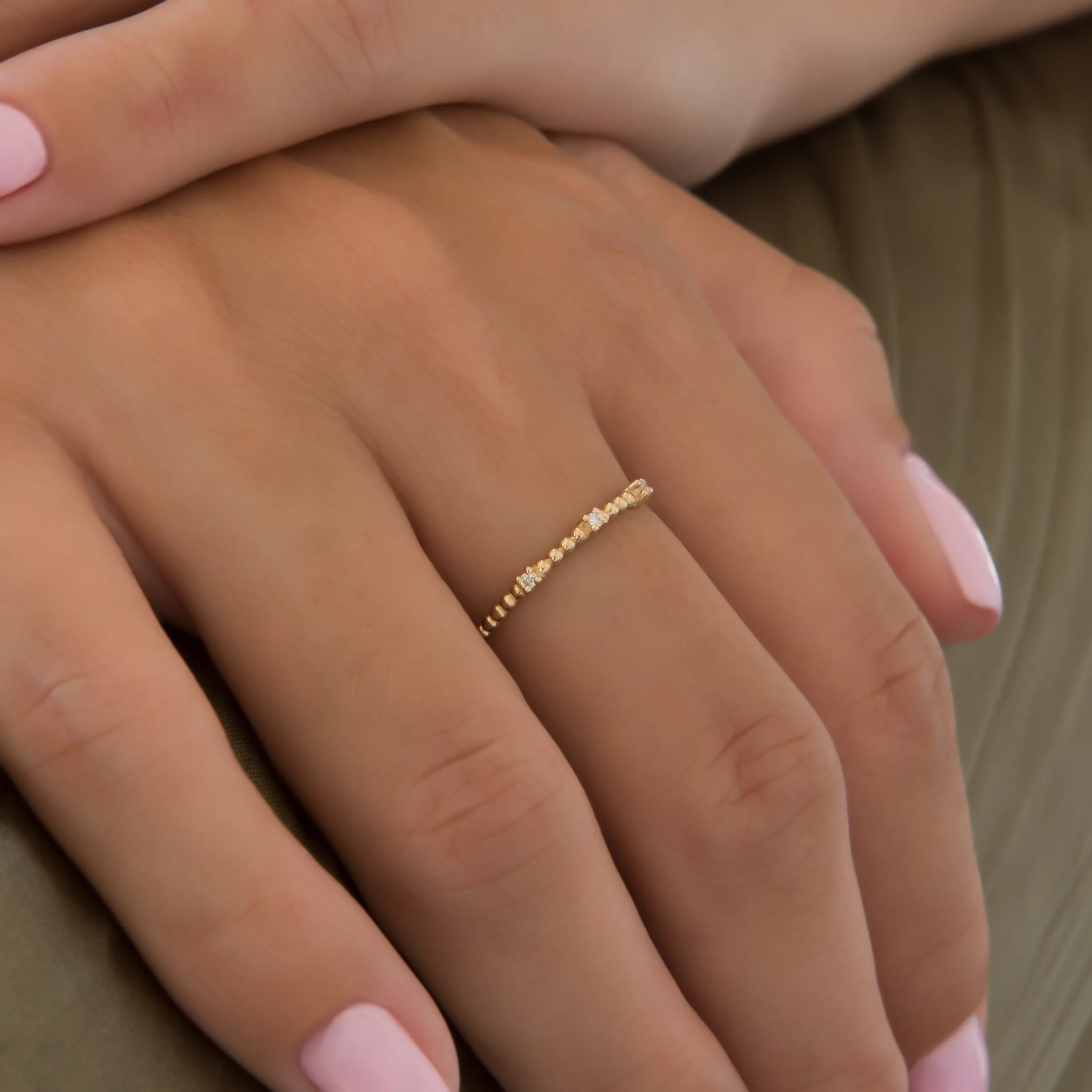 Minimal Diamond Beaded Ring — additional product image 2 from AntEva Crafts