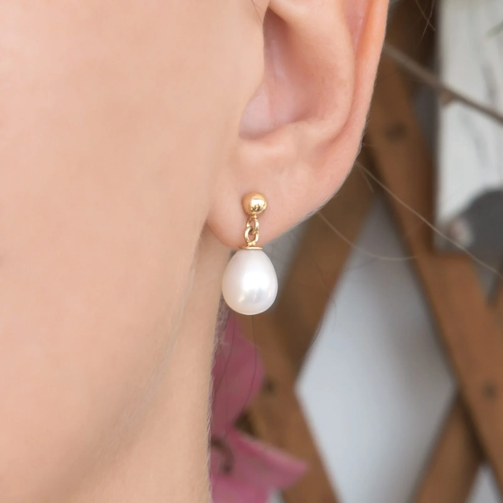 Pearl Drop Gold Earrings — additional product image 4 from AntEva Crafts