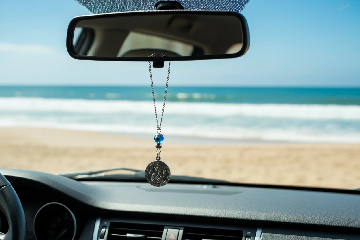 Holy Mary St Christopher Round Car Mirror Charm — additional product image 4 from AntEva Crafts