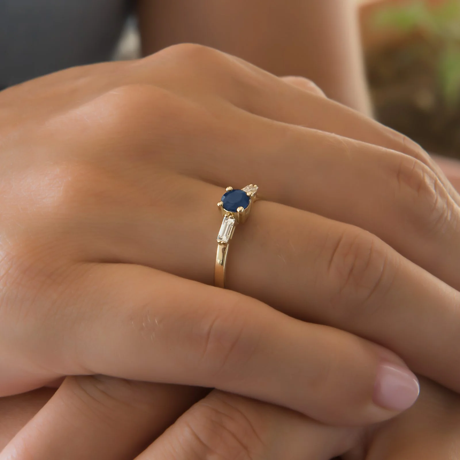 Round Birthstone Ring with 2 Baguete Diamonds — additional product image 5 from AntEva Crafts