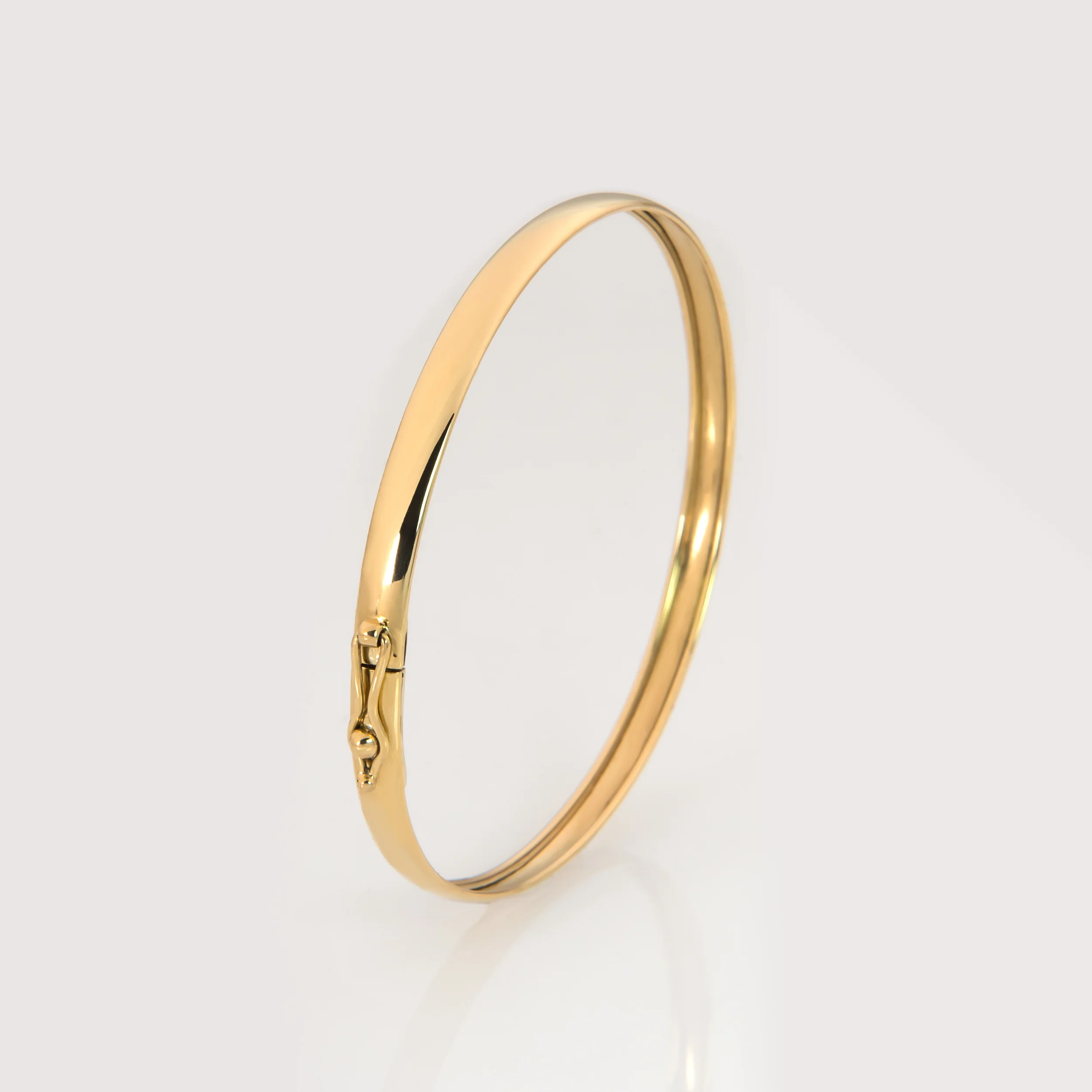 14K Solid Gold Oval Bangle Bracelet – Minimalist 4mm Plain Gold Bracelet — additional product image 3 from AntEva Crafts