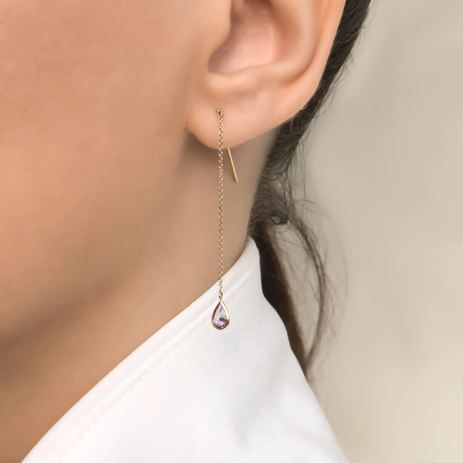 Chain Hanging Bar Earrings with Coloured CZ — additional product image 2 from AntEva Crafts