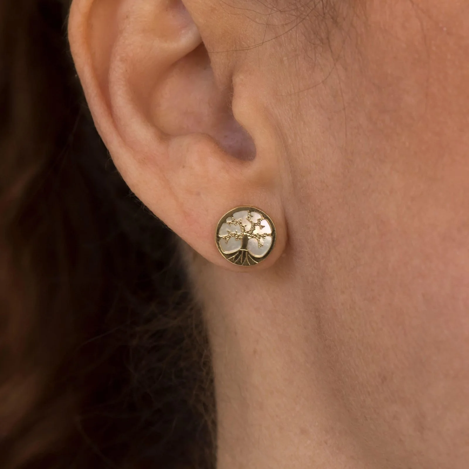 Tree of Life Stud Gold Earrings — additional product image 2 from AntEva Crafts