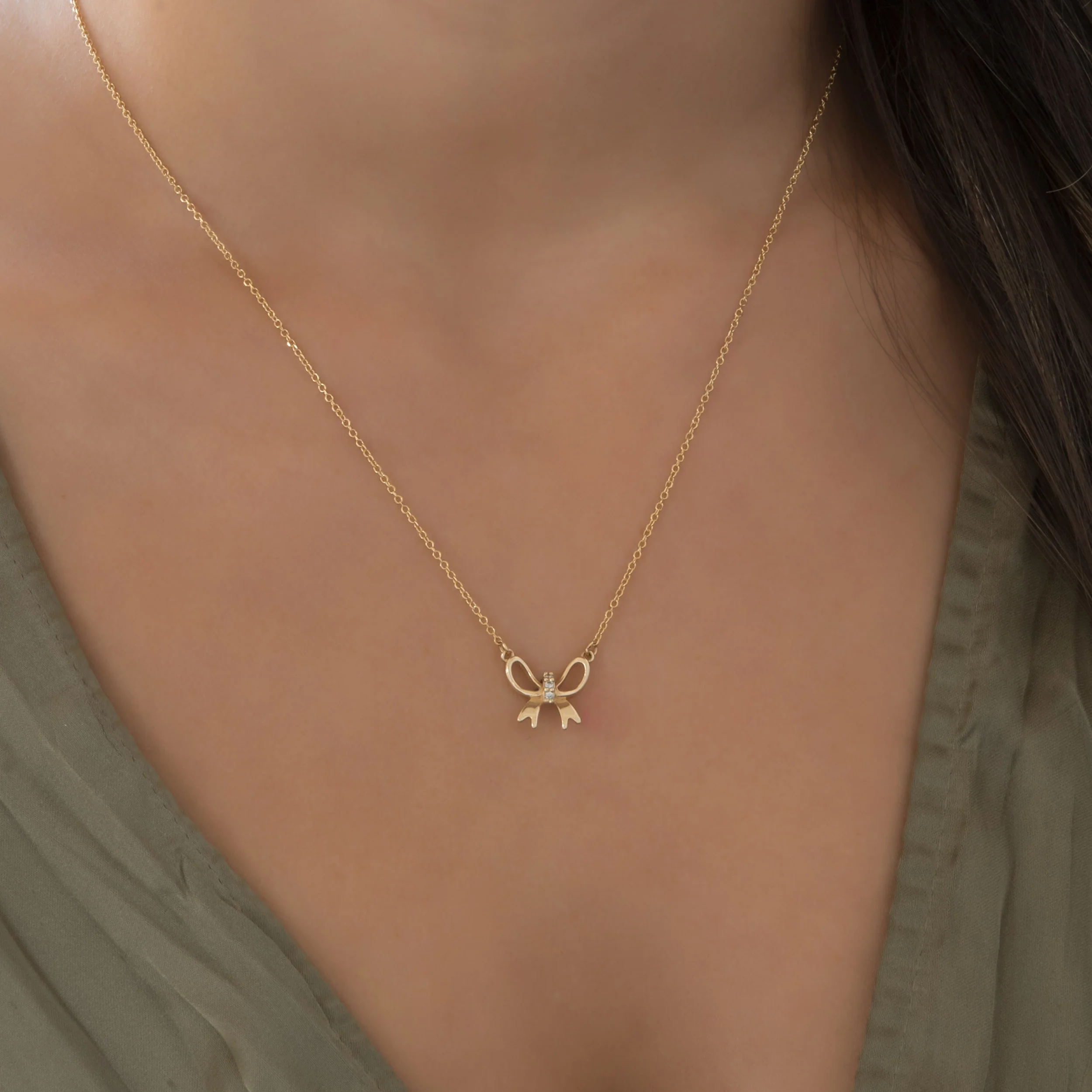 Dainty Diamond Bow Necklace — additional product image 2 from AntEva Crafts