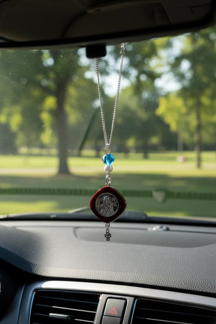 Saint Christopher Burgundy Protection Car Mirror Charm — additional product image 3 from AntEva Crafts