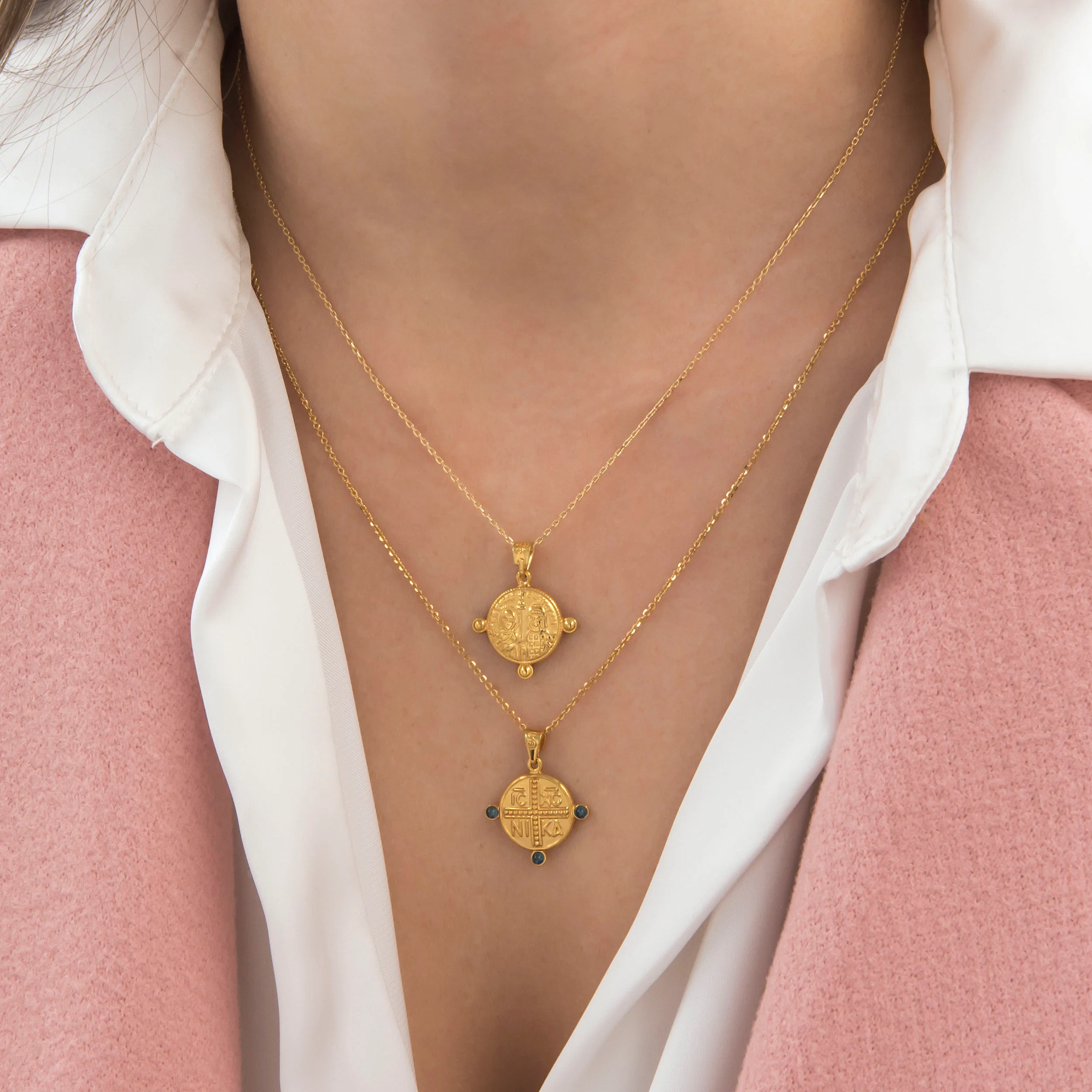 Christian Coin Double Sided Necklace with 3 colored CZ — additional product image 4 from AntEva Crafts