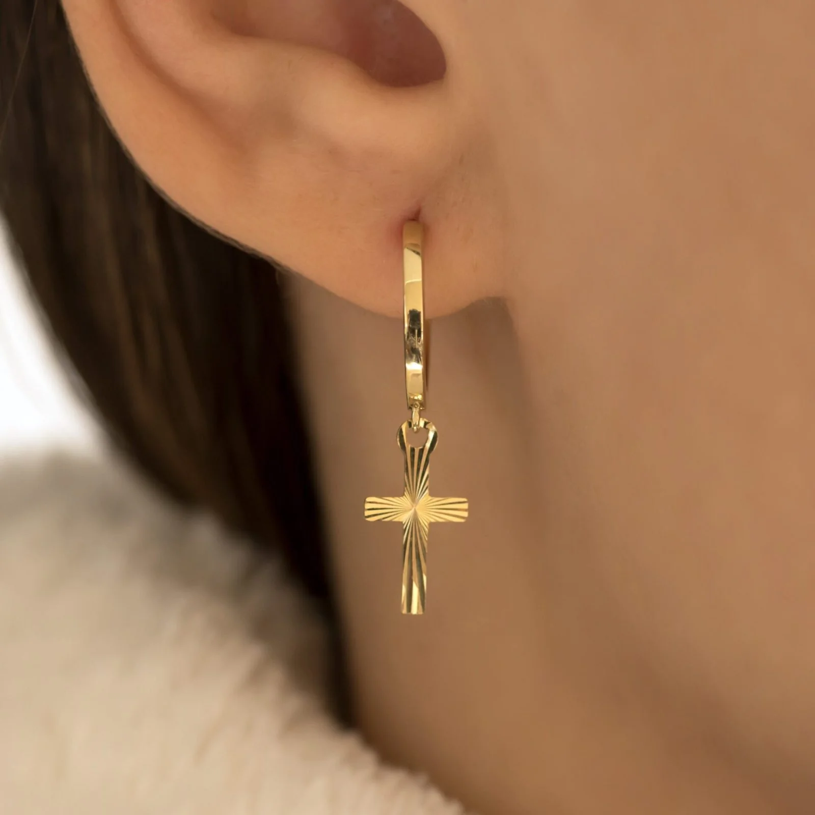 Hoop Earrings with Hanging Cross — additional product image 5 from AntEva Crafts
