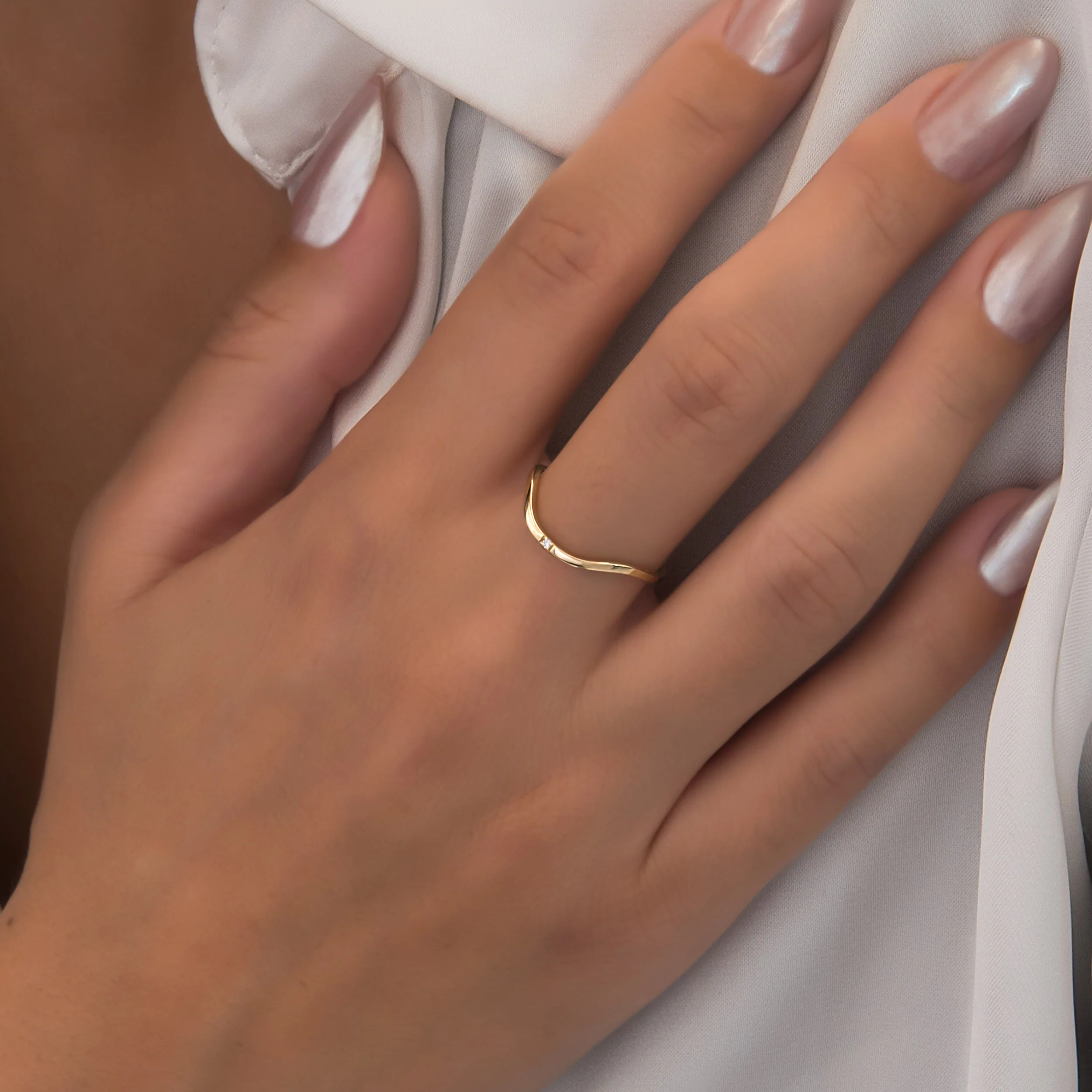 Dainty Wave Stackable Diamond Ring — additional product image 2 from AntEva Crafts