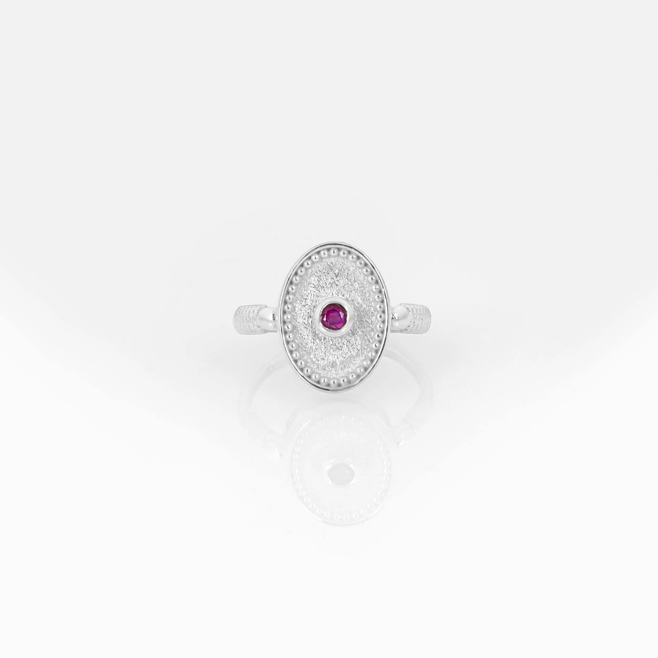 Solid Gold Oval Birthstone Ring – Vintage Milgrain Byzantine Ring — additional product image 5 from AntEva Crafts