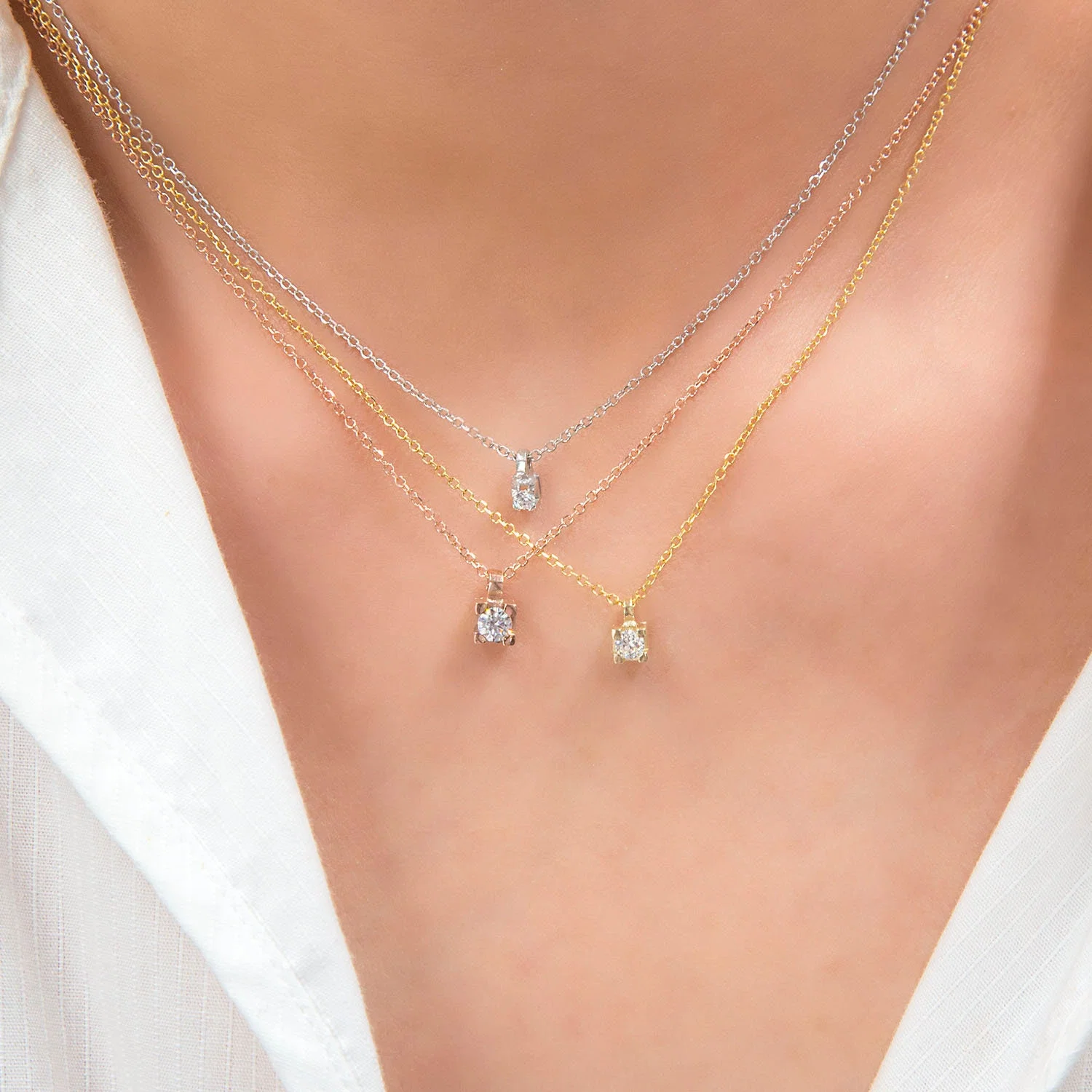 Floating Diamond Necklace with 4 Prongs setting — additional product image 3 from AntEva Crafts