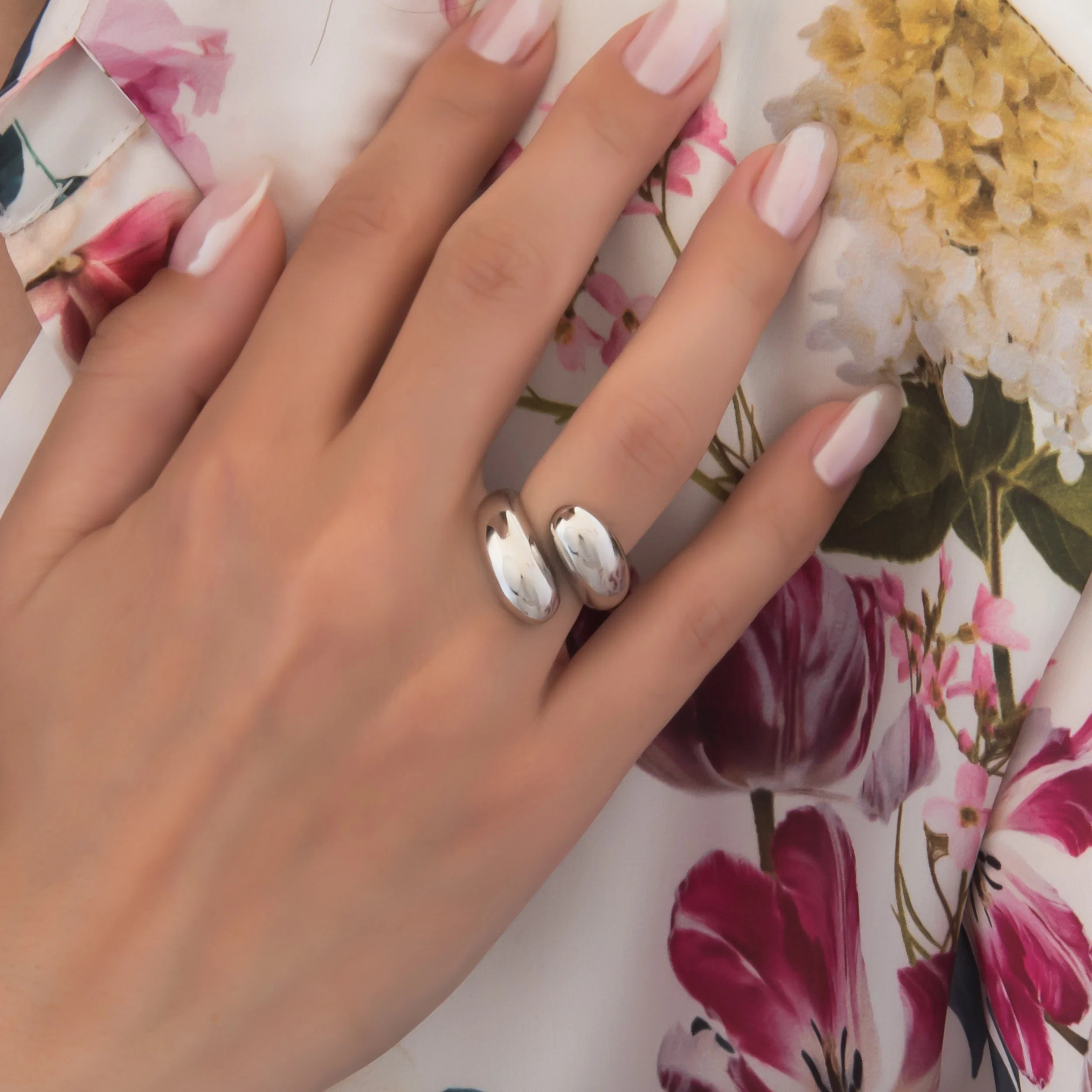 Silver Bypass Ring with Open Dome Design — additional product image 4 from AntEva Crafts