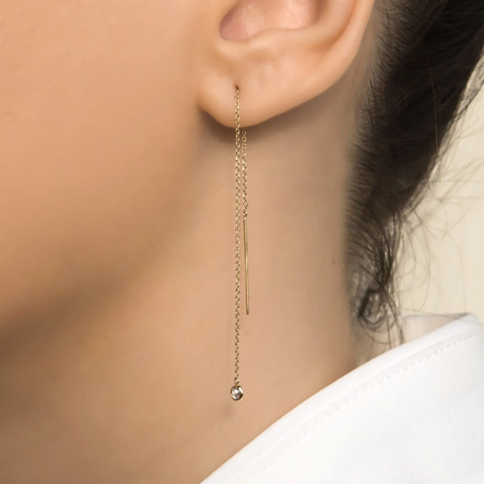 Solid Gold Threader Chain Earrings — additional product image 4 from AntEva Crafts