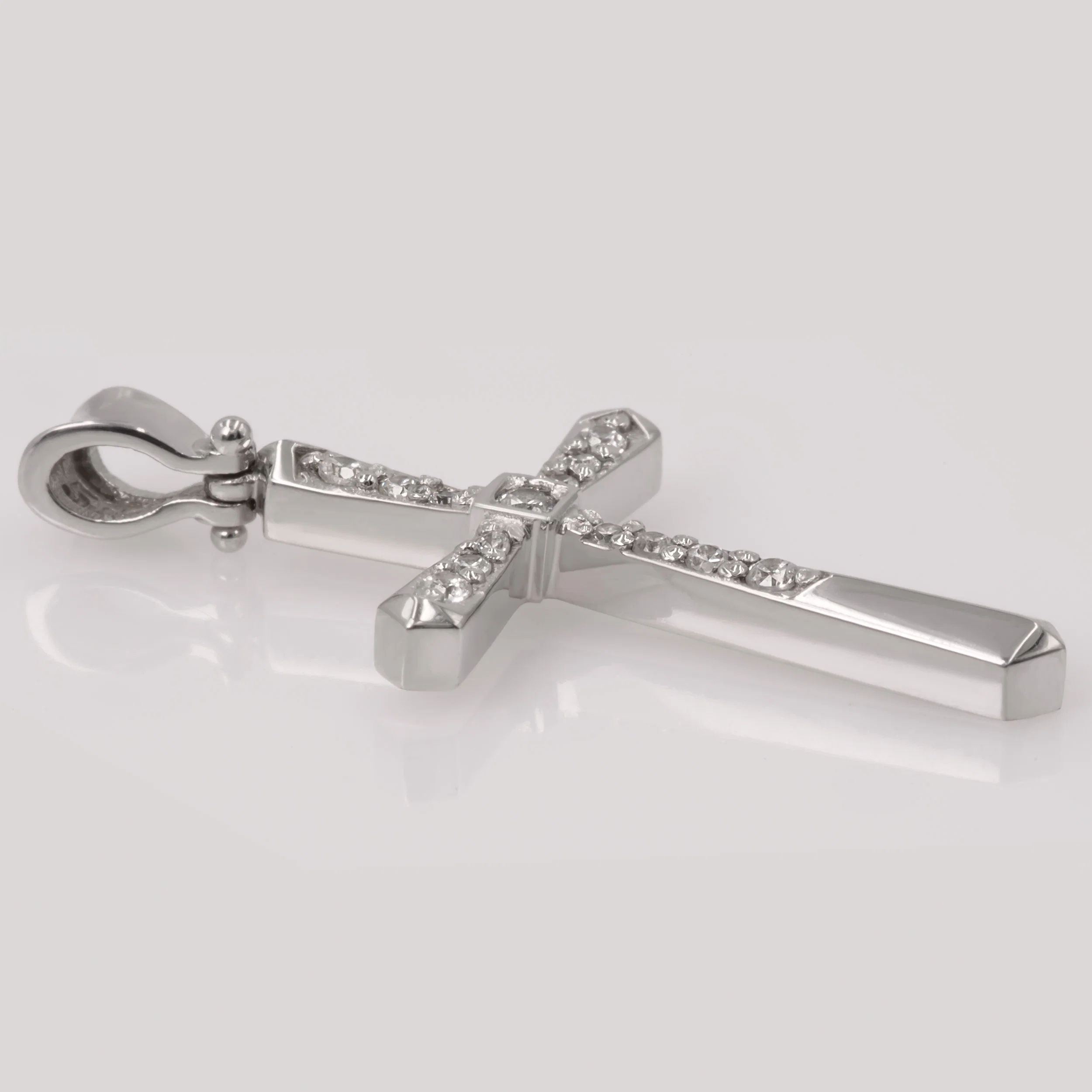 14K White Gold Cross Pendant with White CZ Stones — additional product image 2 from AntEva Crafts