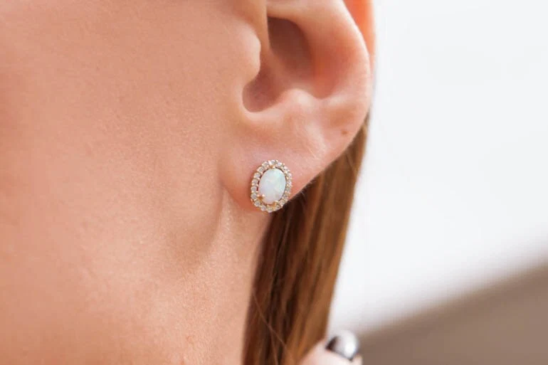 Oval Opal Stud Halo Earrings — additional product image 2 from AntEva Crafts