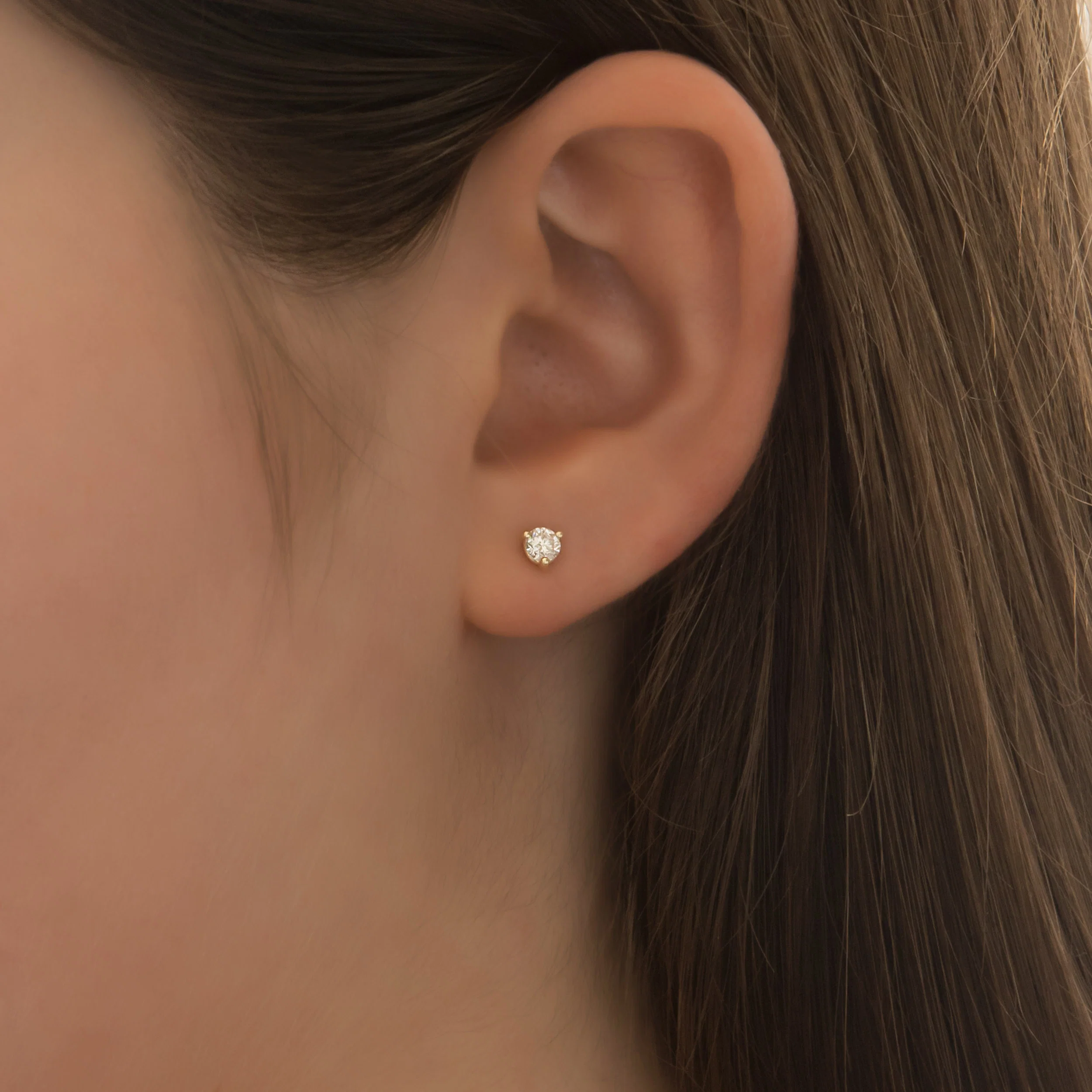 14K Solid Gold Round Stud Earrings – Lab-Grown Diamond or CZ Studs — additional product image 5 from AntEva Crafts