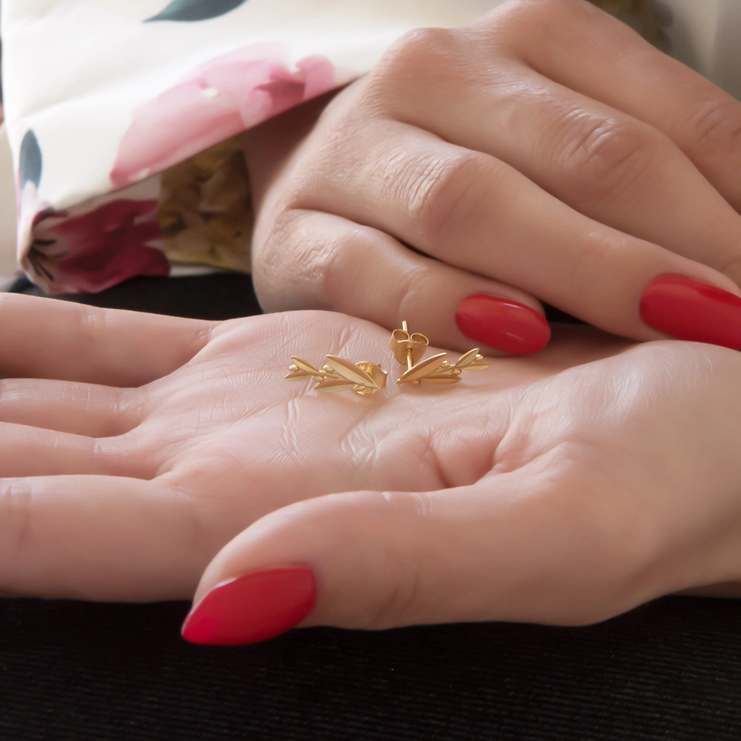 Olive Leaf Gold Studs — additional product image 2 from AntEva Crafts