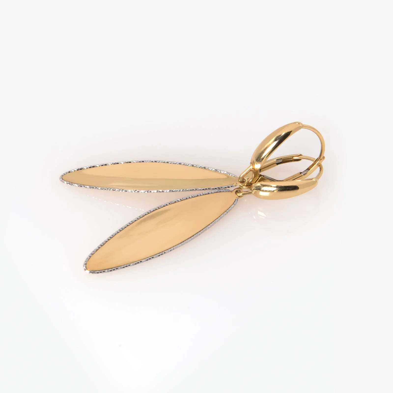 Gold Hanging Leaf Marquise Shaped Earrings — additional product image 3 from AntEva Crafts