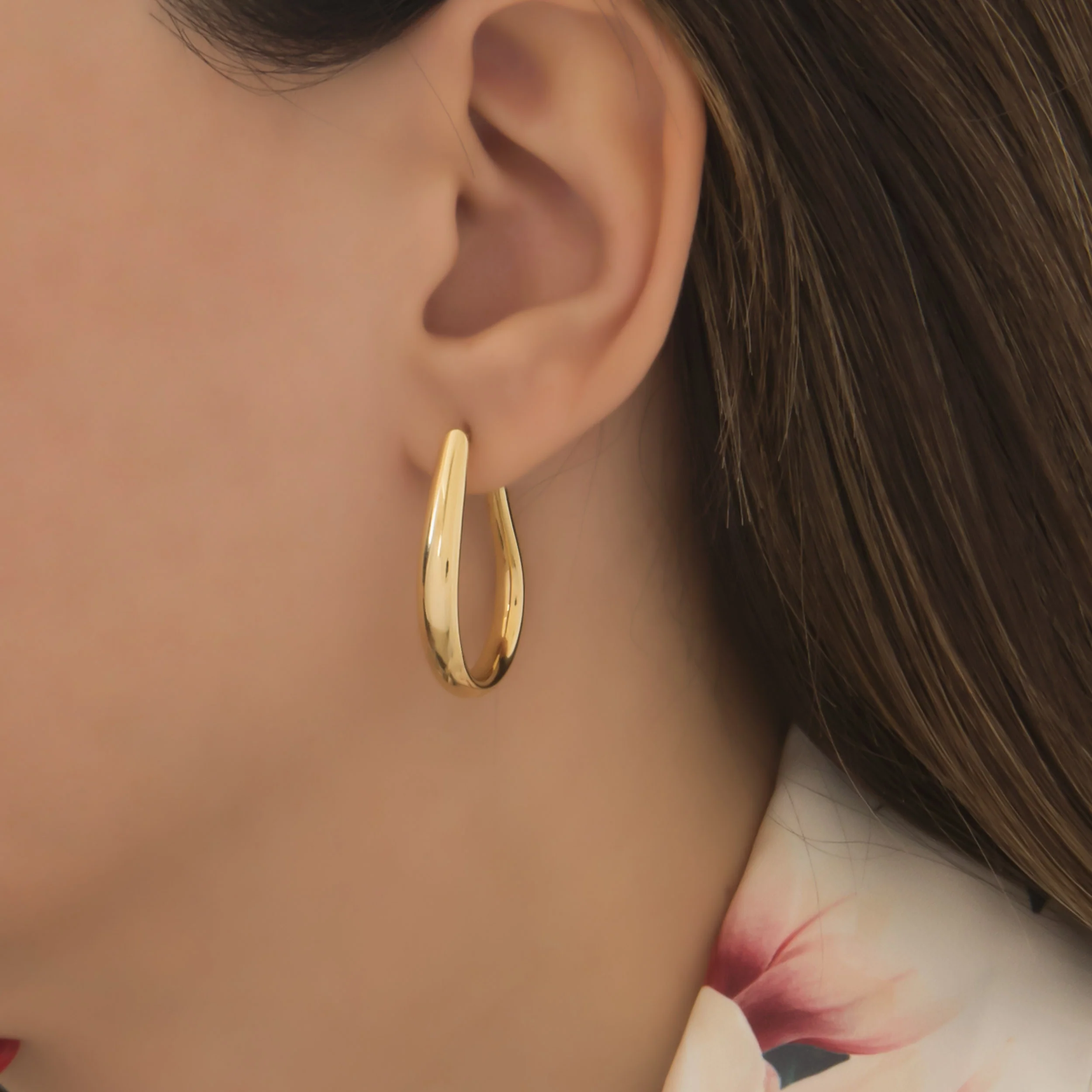 Oval Hinged Gold Hoop Earrings — additional product image 2 from AntEva Crafts