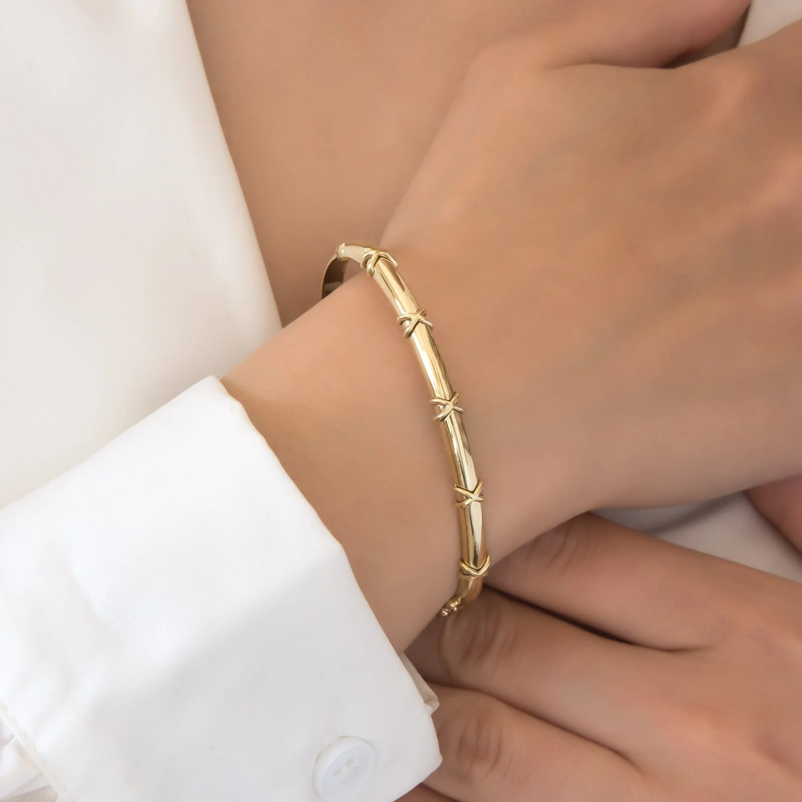 Oval Hinged Classic Bracelet with Small X Design — additional product image 2 from AntEva Crafts