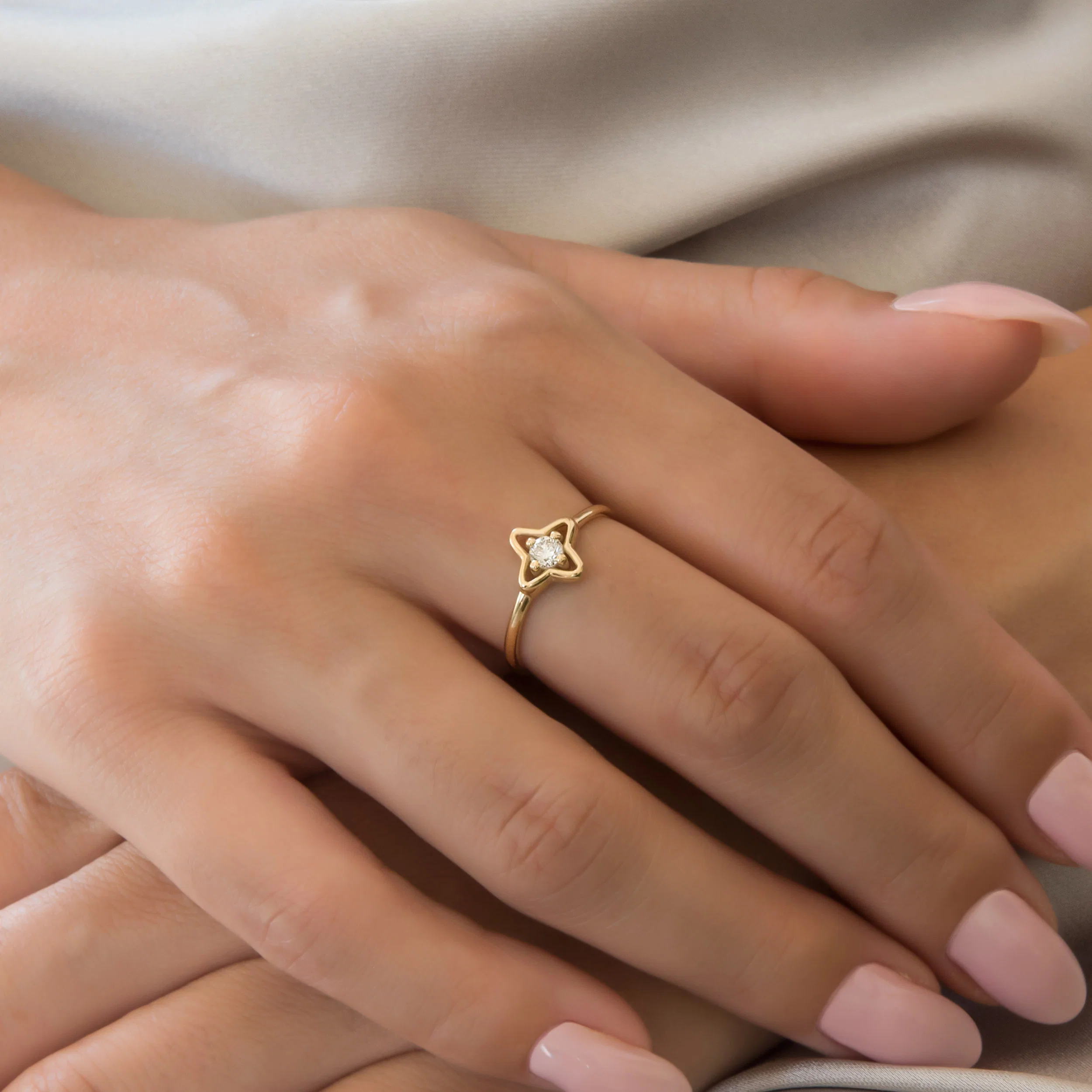 14K Gold Petal Clover Diamond Ring – Lab-Grown Diamond Floral Ring — additional product image 2 from AntEva Crafts