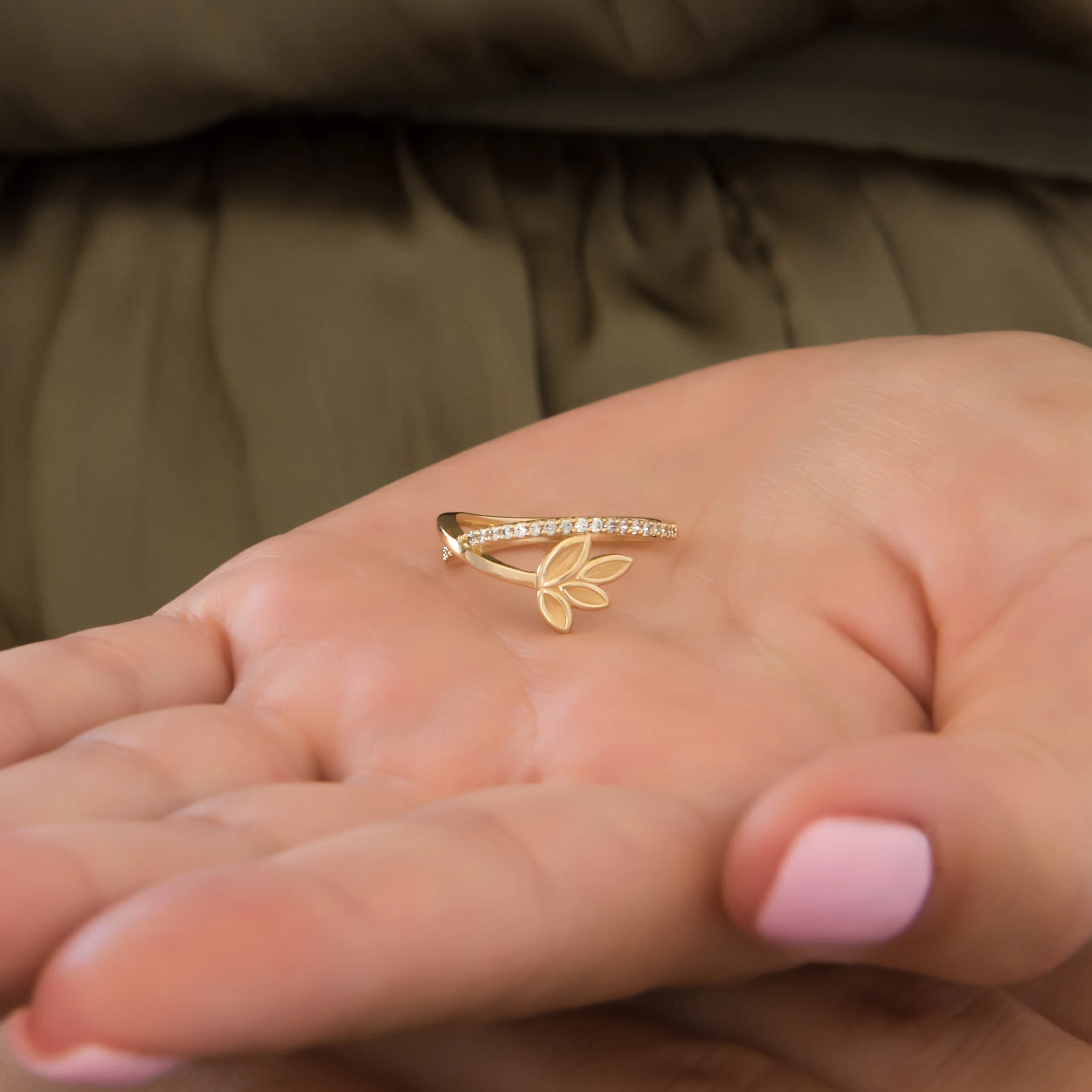 Olive Leaf Sparkle Ring — additional product image 3 from AntEva Crafts