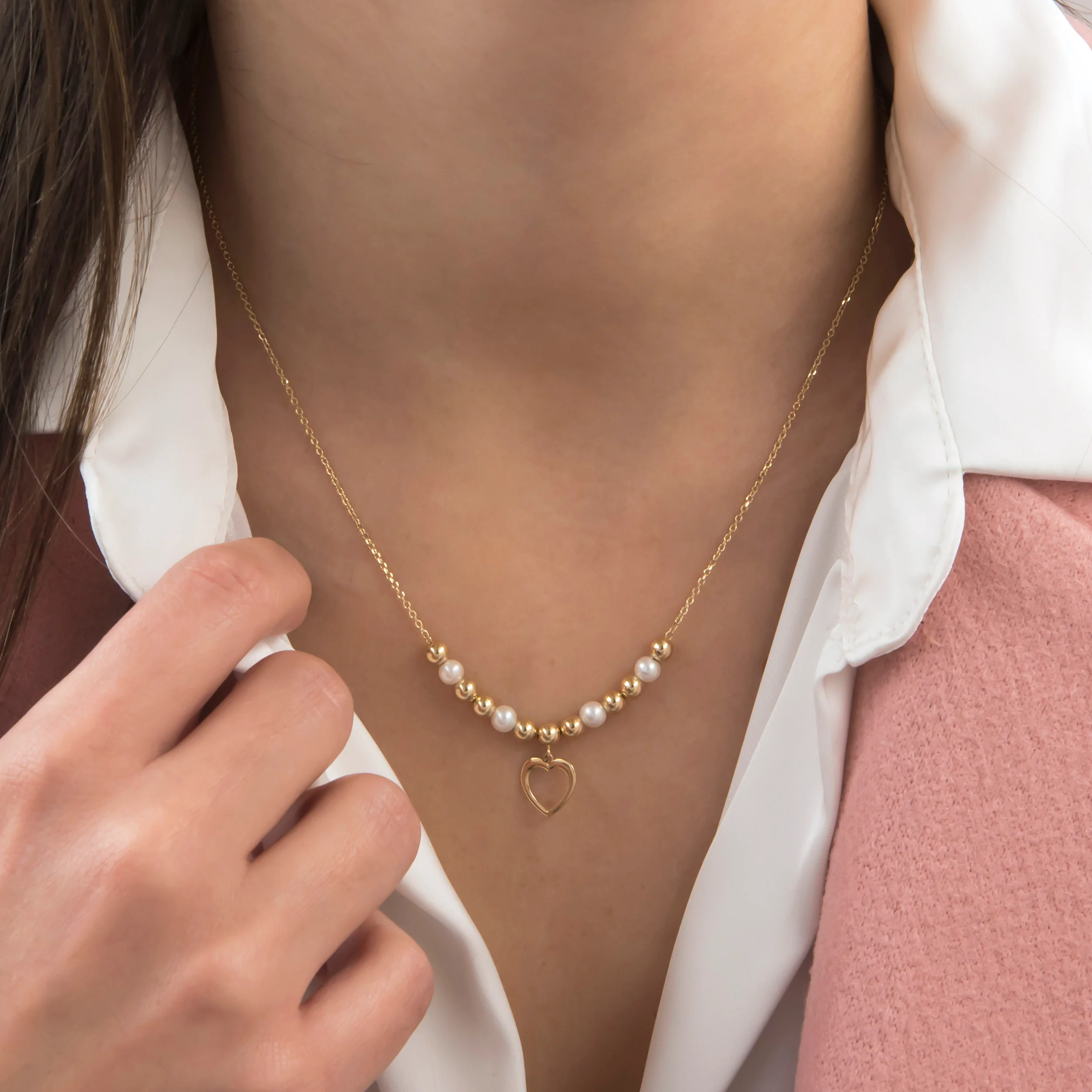 Gold Ball Pearl Heart Necklace — additional product image 3 from AntEva Crafts