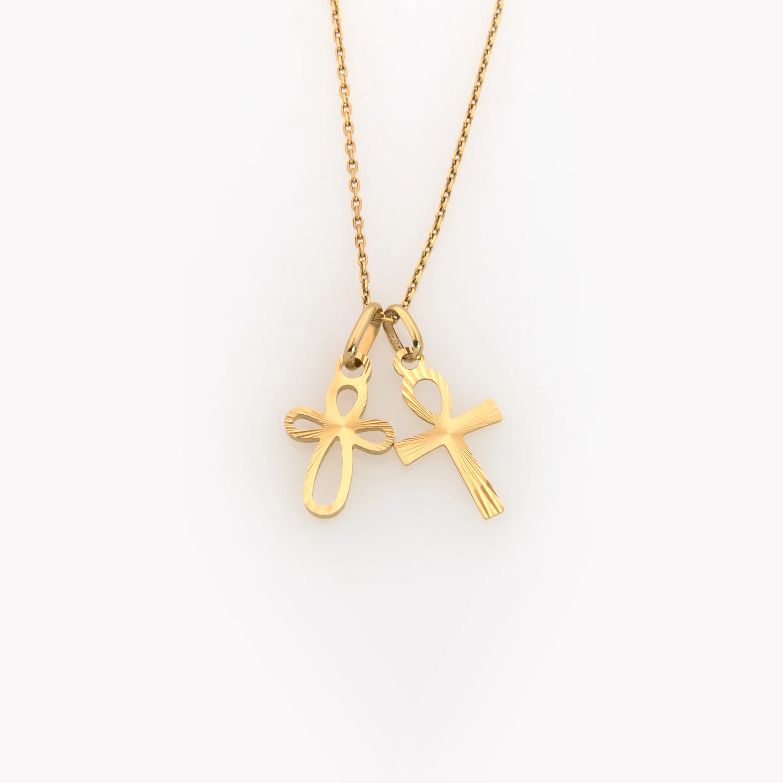 Solid Gold Open Cross Necklace with Diamond-Cut Teardrop Design — additional product image 3 from AntEva Crafts