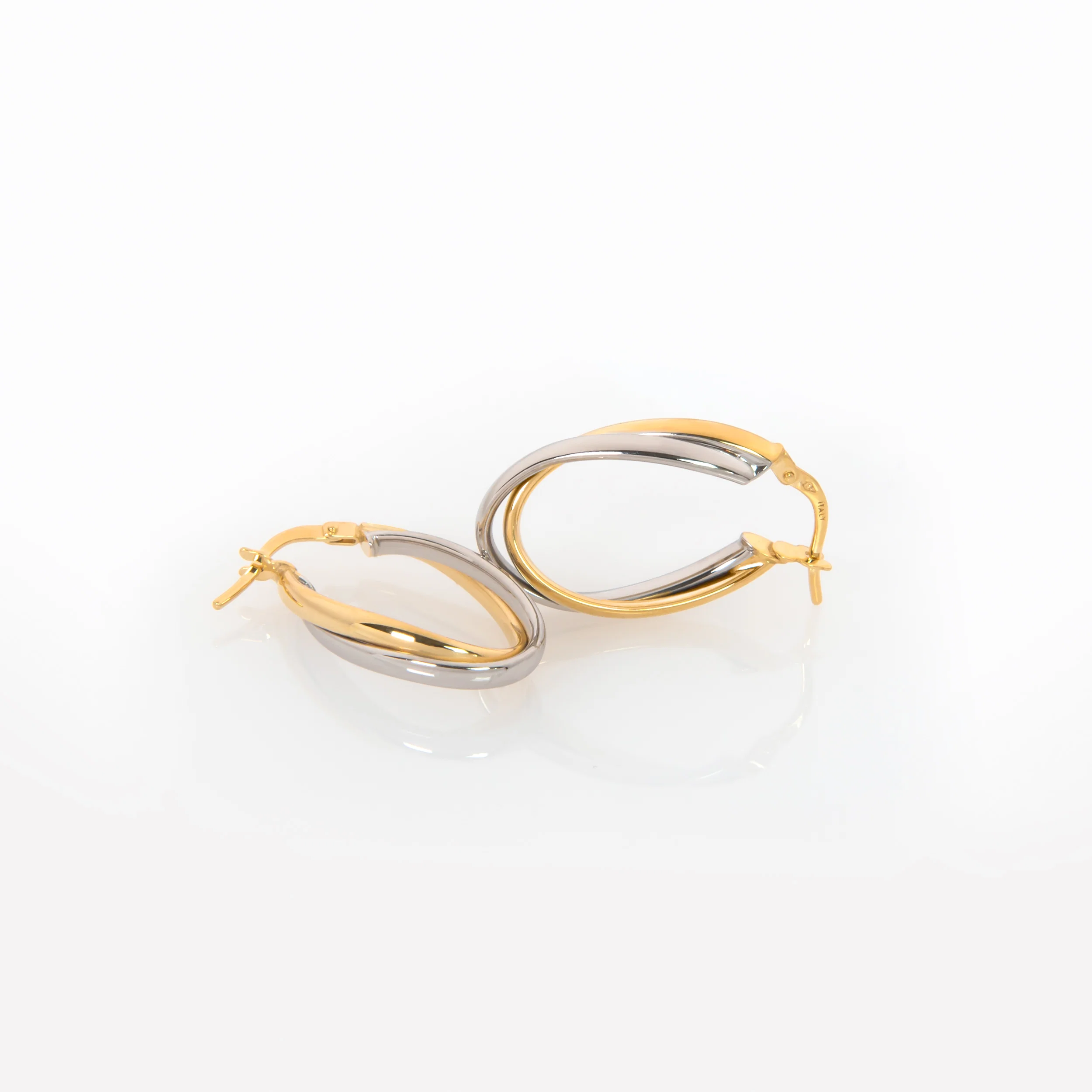 14K Two-Tone Gold Crossover Hoop Earrings – Intertwined Oval Hoops — additional product image 3 from AntEva Crafts