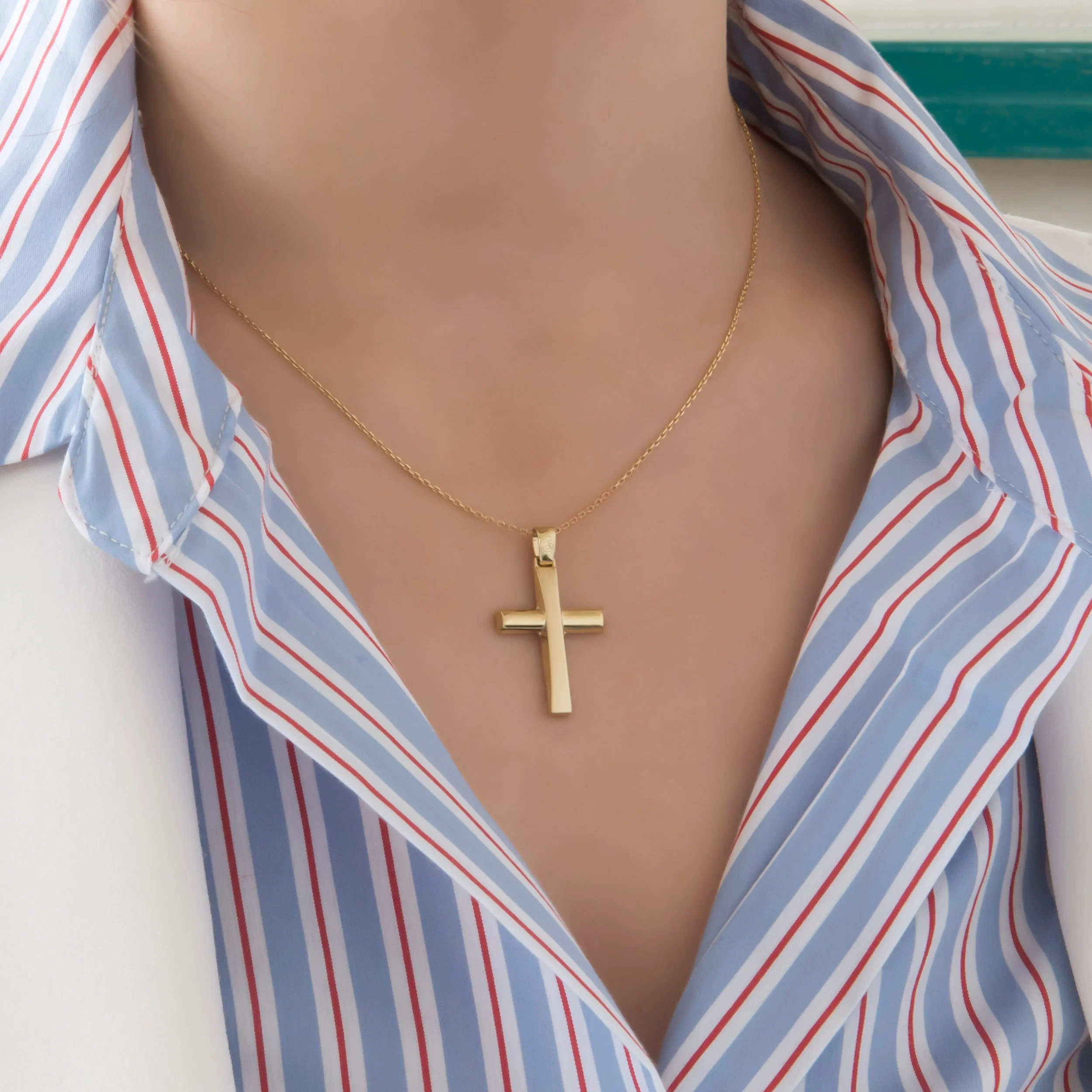 Yellow Gold Sleek Minimalist Cross Pendant — additional product image 2 from AntEva Crafts
