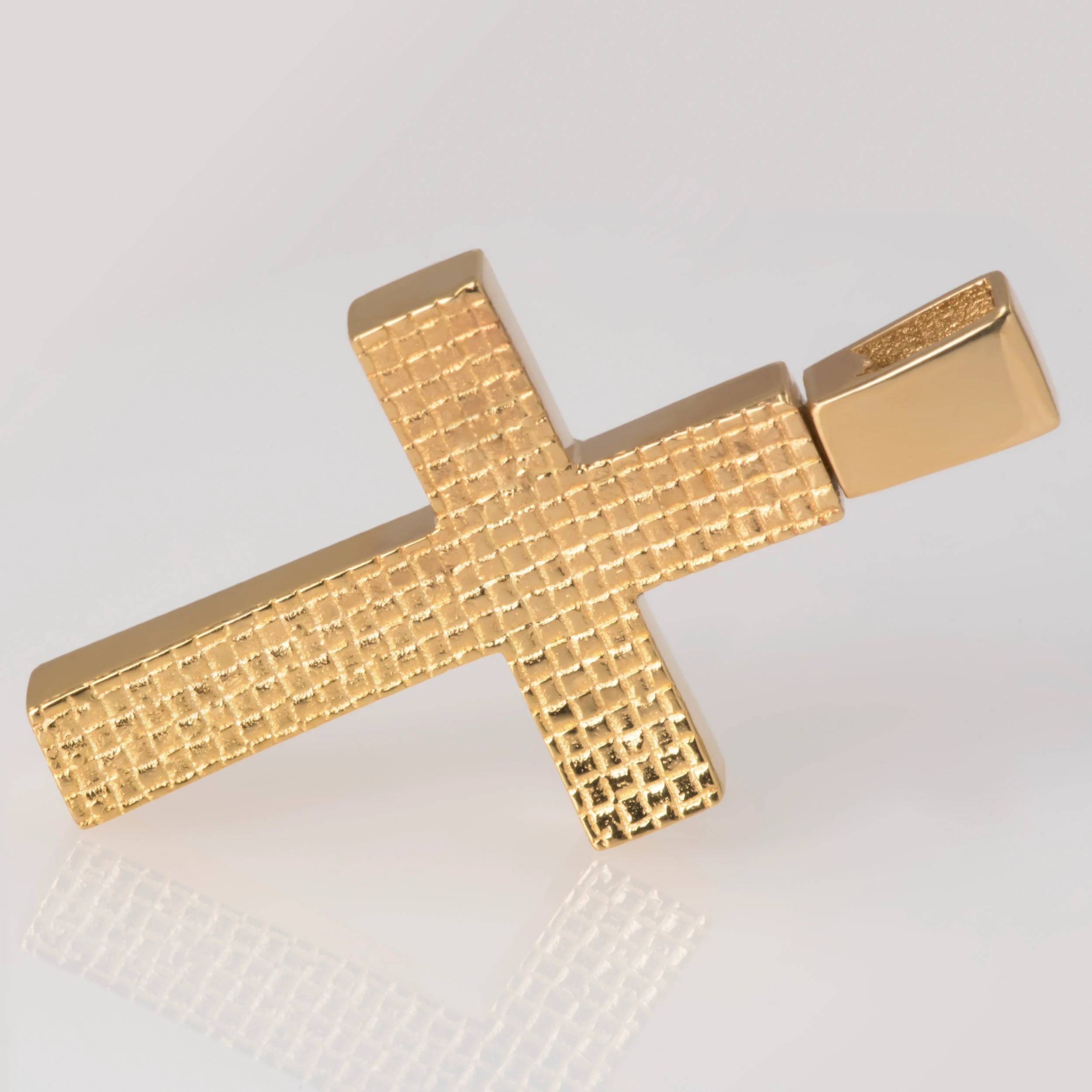 14K Gold Curved Cross Pendant with Engraved Small Squares — additional product image 3 from AntEva Crafts