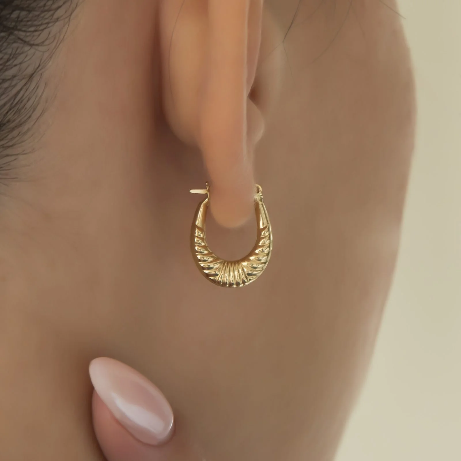 Ribbed Hoop Gold Earrings — additional product image 5 from AntEva Crafts