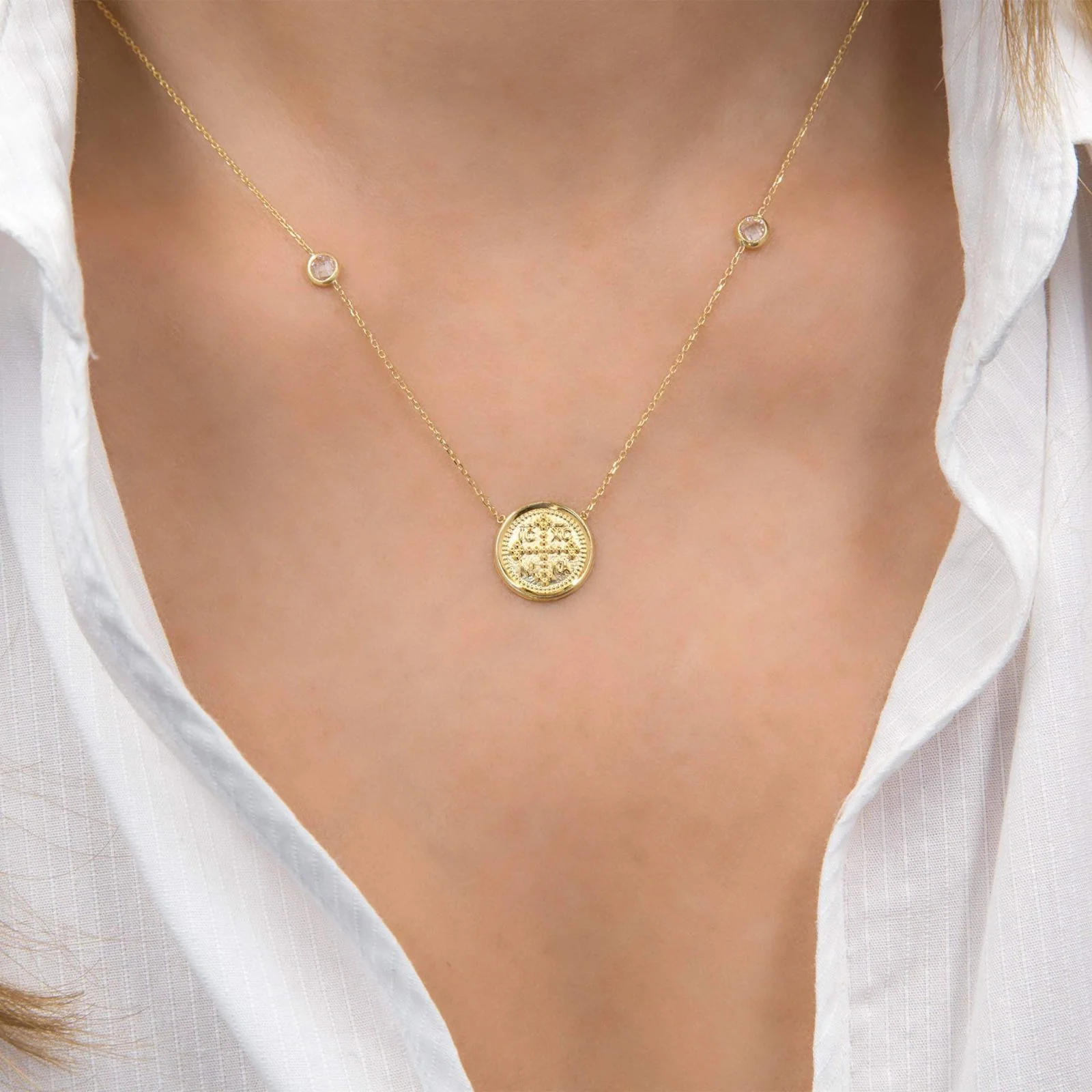 Round Christian Necklace with CZ stones — additional product image 2 from AntEva Crafts