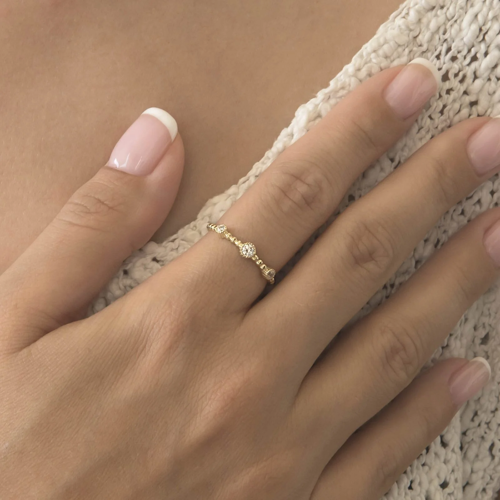 Beaded Milgrain Ring with Diamonds — additional product image 2 from AntEva Crafts