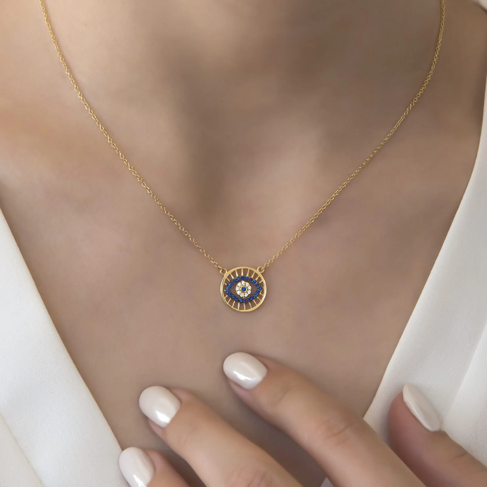 Evil Eye Blue Stone Chain Necklace — additional product image 2 from AntEva Crafts