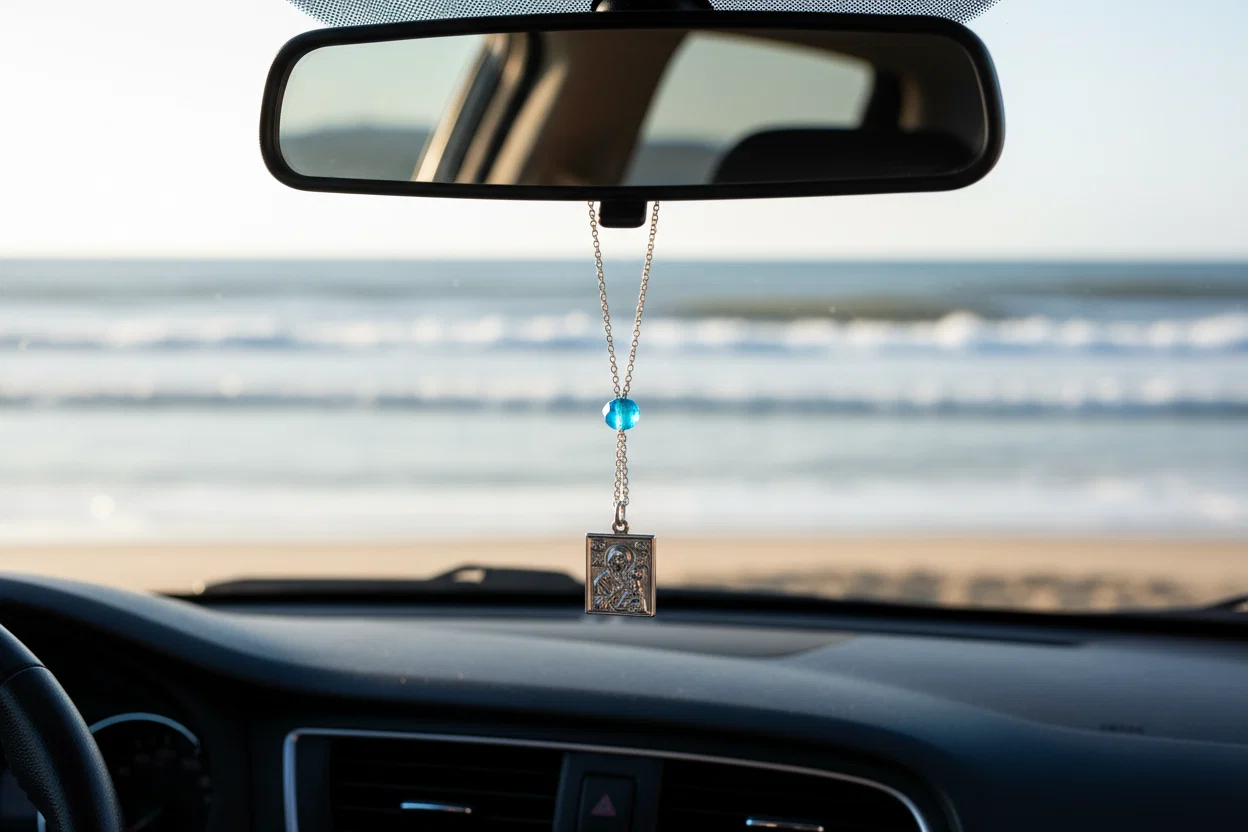 Square Holy Mary St Christopher Protection Car Mirror Charm — additional product image 3 from AntEva Crafts