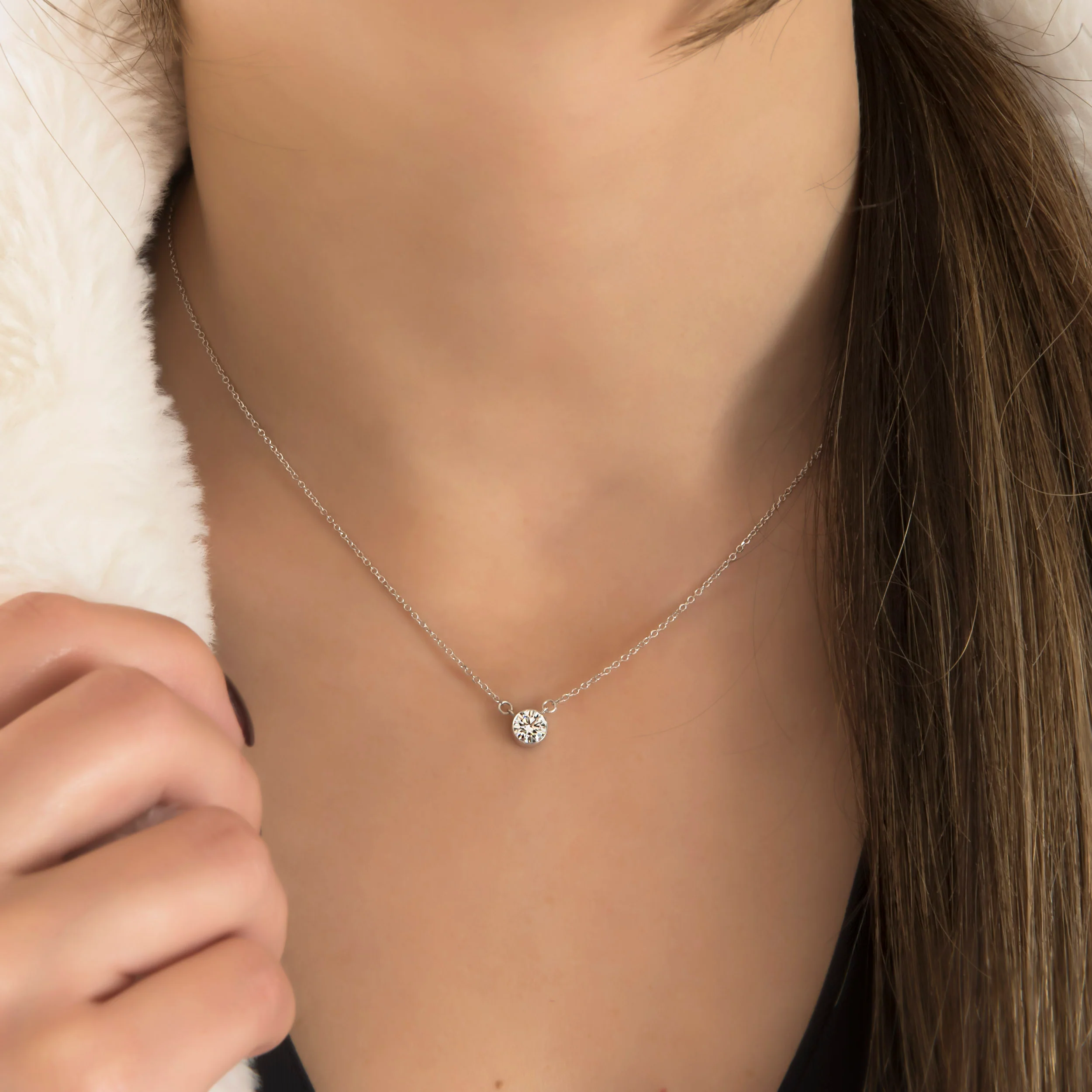 Diamond Solitaire Necklace with Excelent cut Round Lab Grown Diamond — additional product image 5 from AntEva Crafts